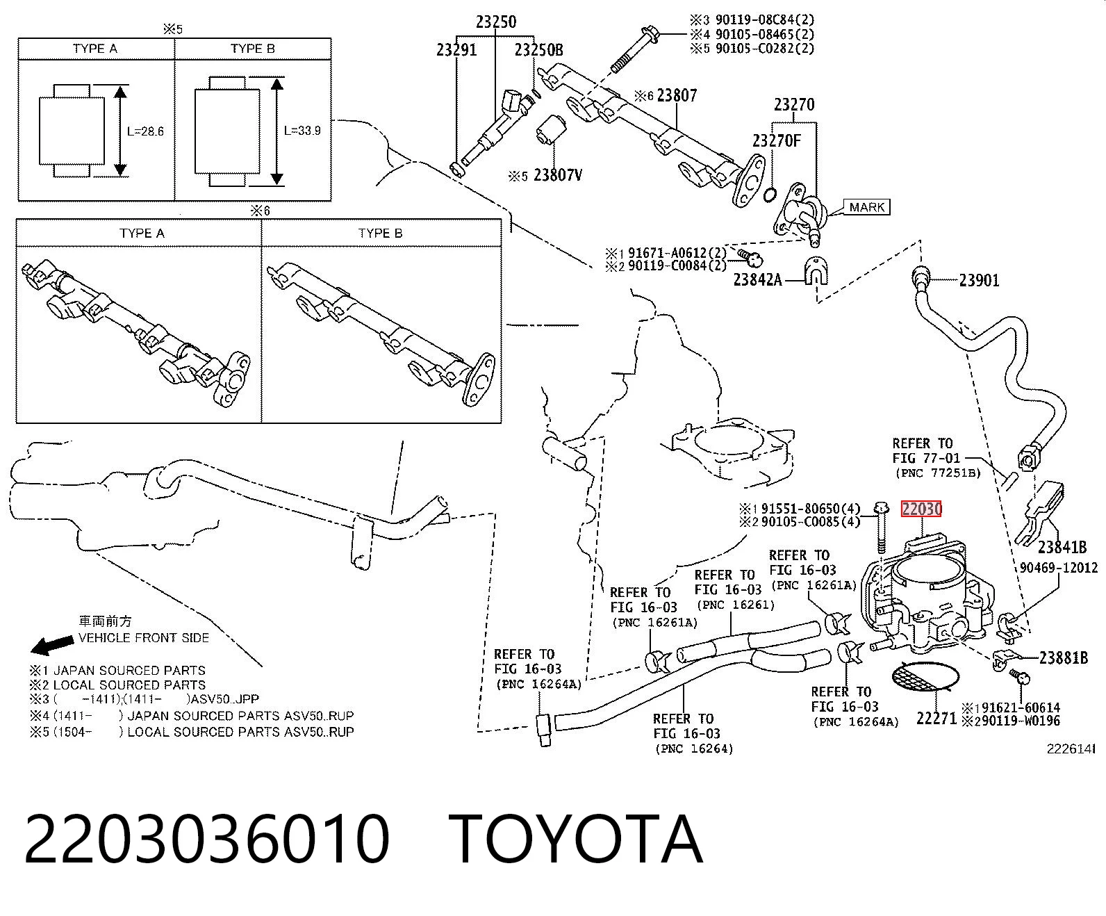 2203036010 Toyota Дросільна заслінка в зборі