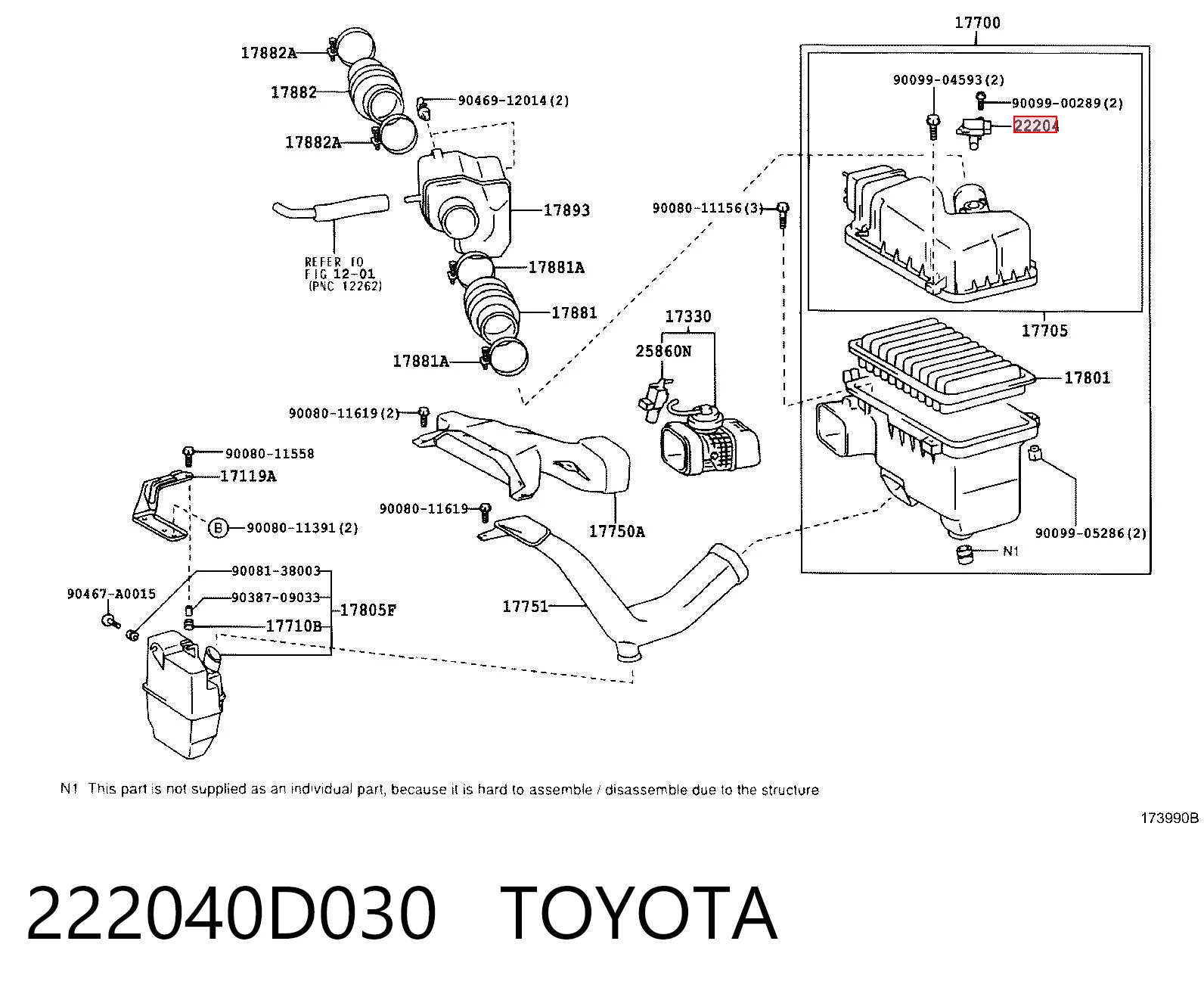 222040D030 Toyota Датчик витрати повітря