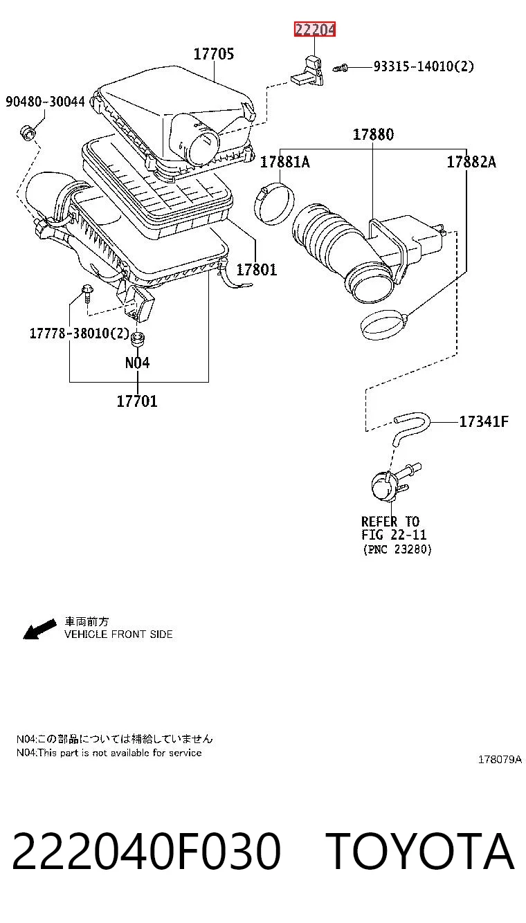 222040F030 Toyota Датчик витрати повітря