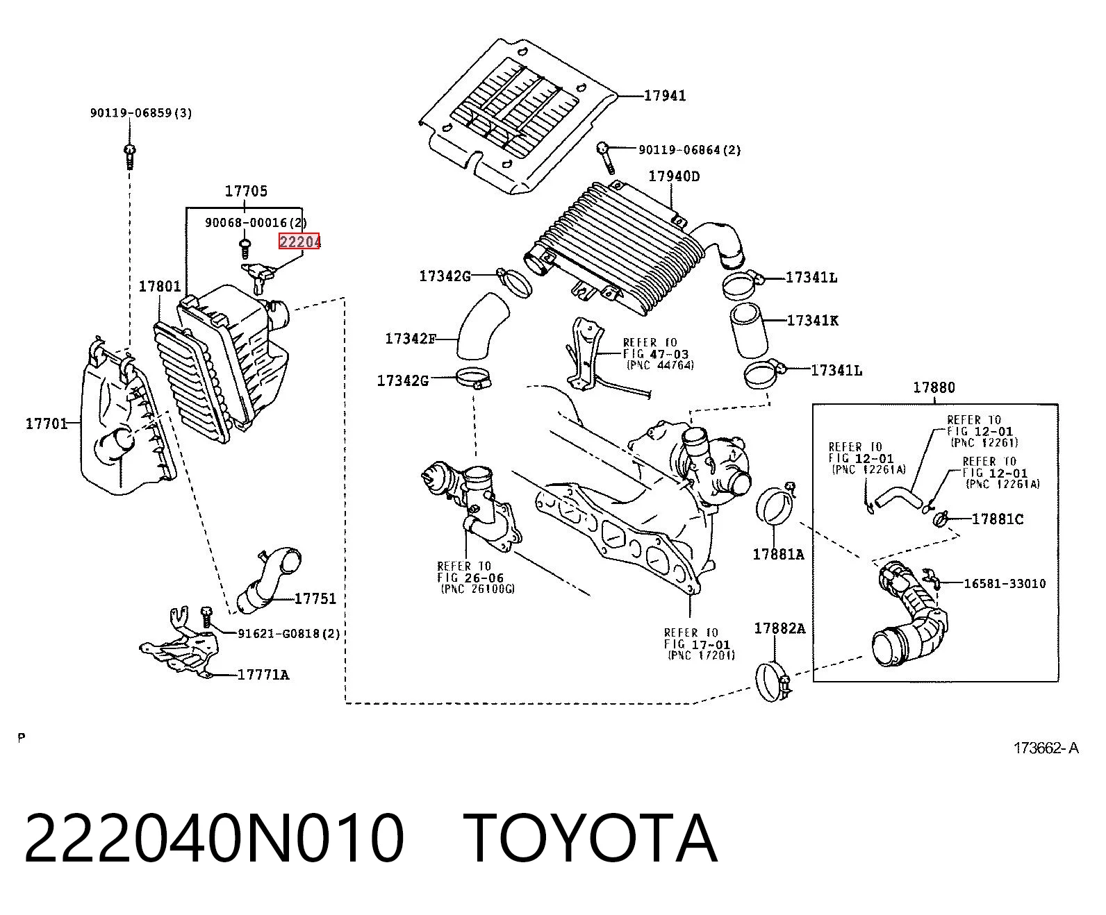 222040N010 Toyota Датчик витрати повітря