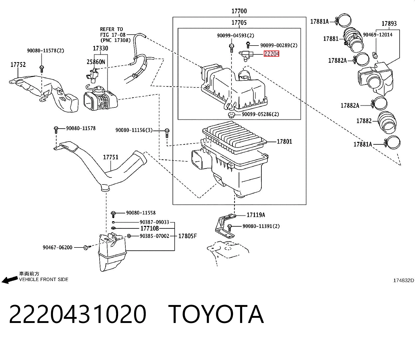 2220431020 Toyota Датчик витрати повітря