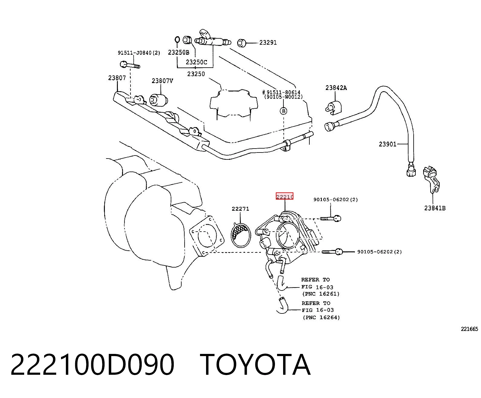 222100D090 Toyota Дросільна заслінка в зборі