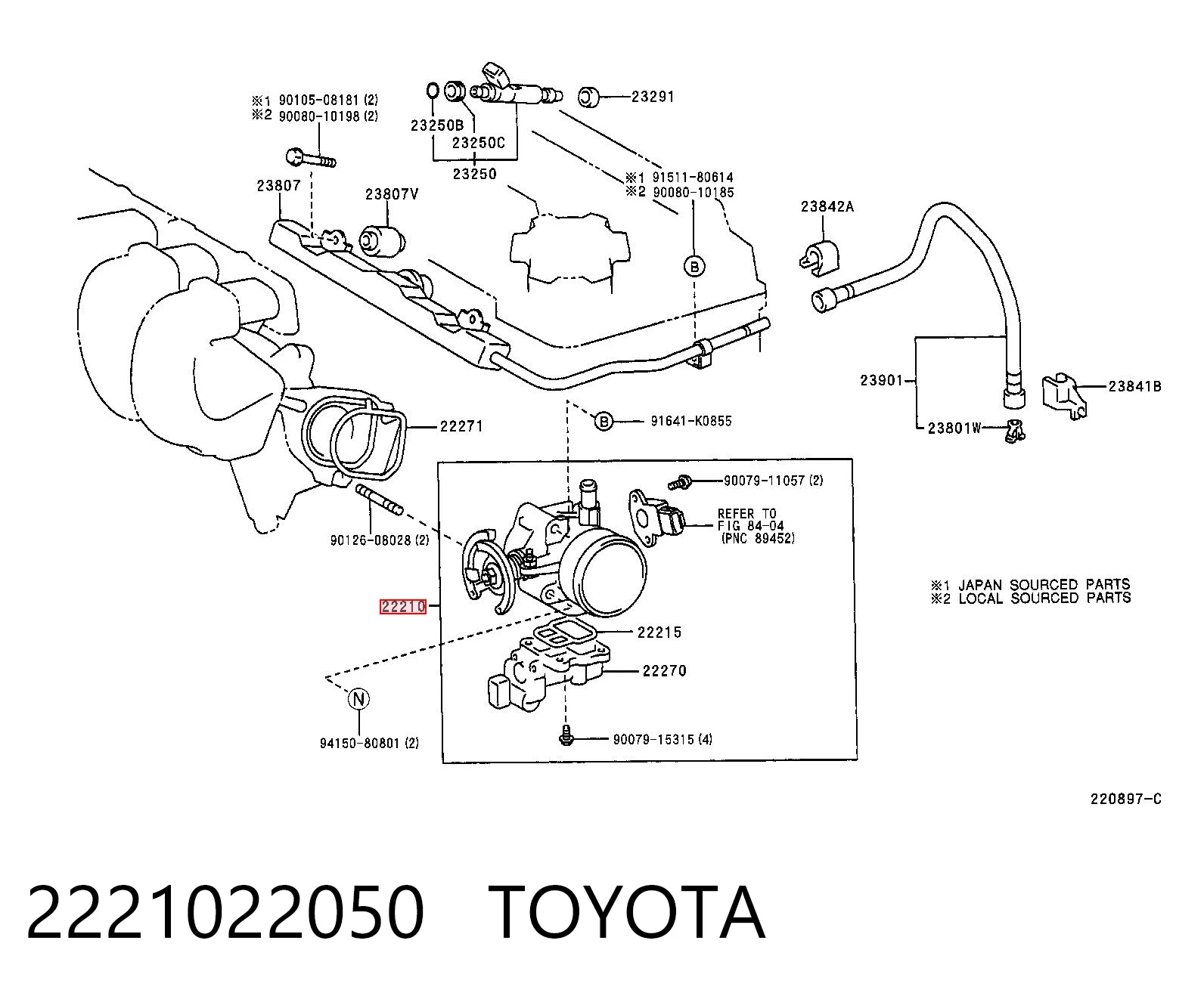 2221022050 Toyota Дросільна заслінка в зборі