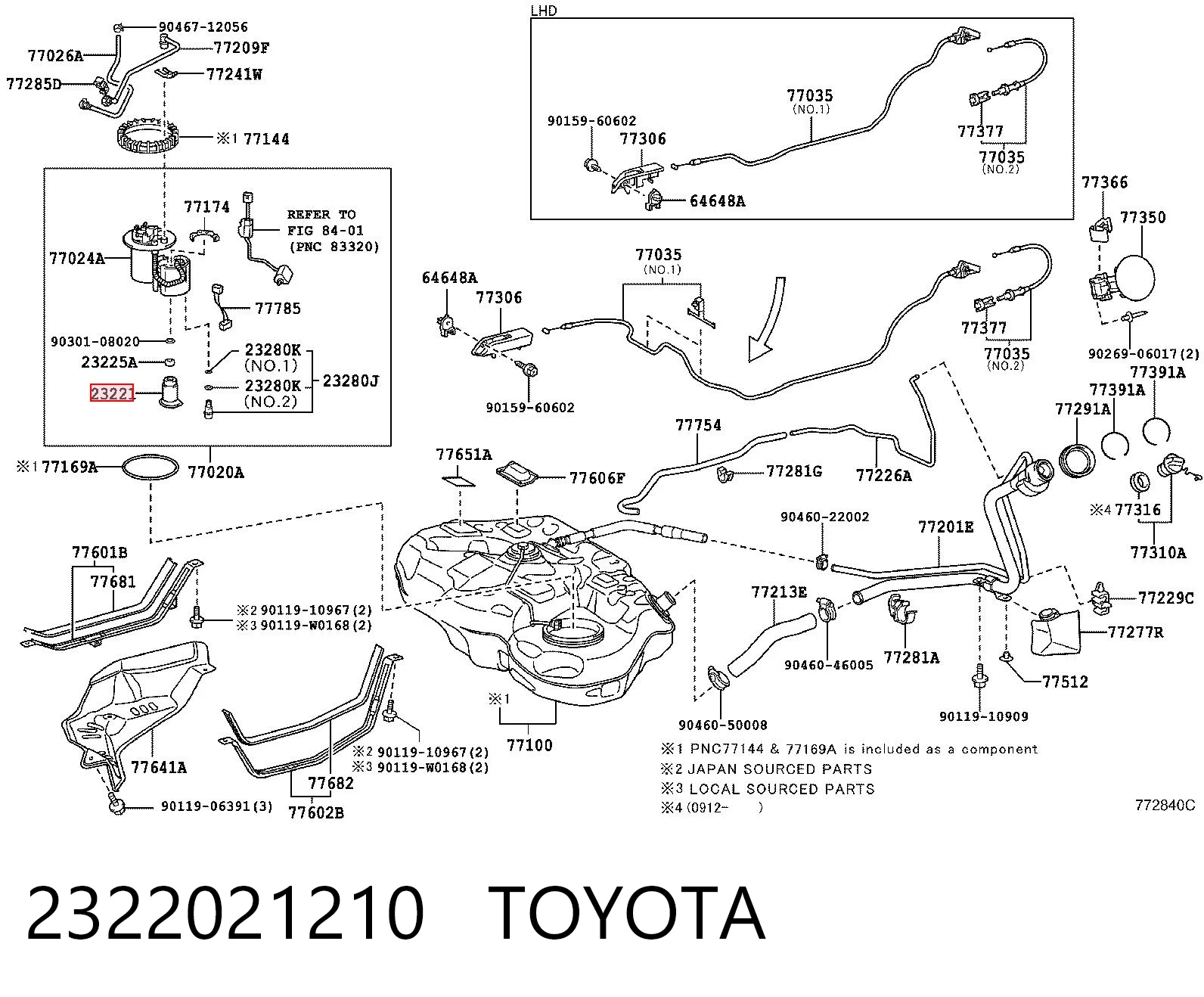 2322021210 Toyota Паливний насос електричний, погружной