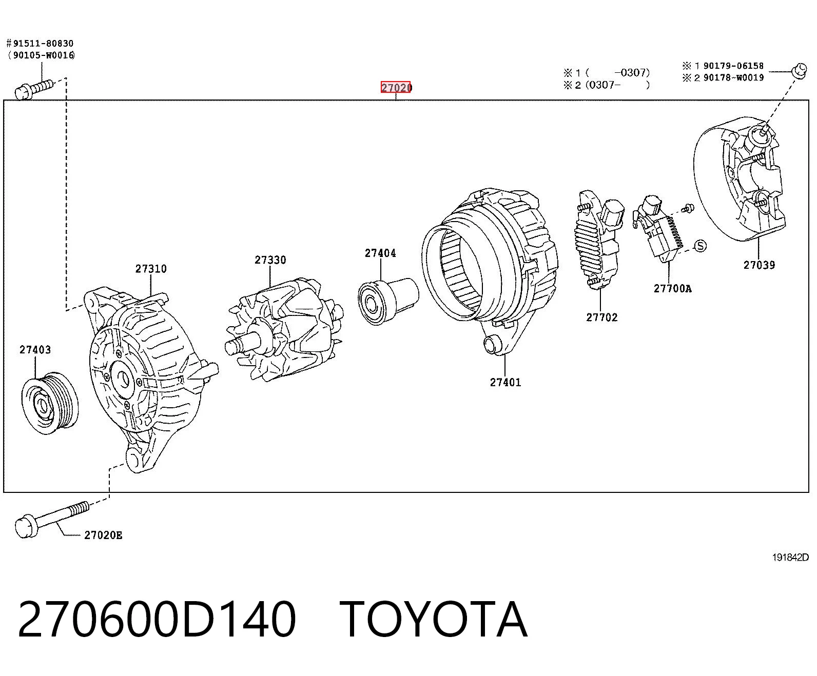 270600D140 Toyota Авто генератор