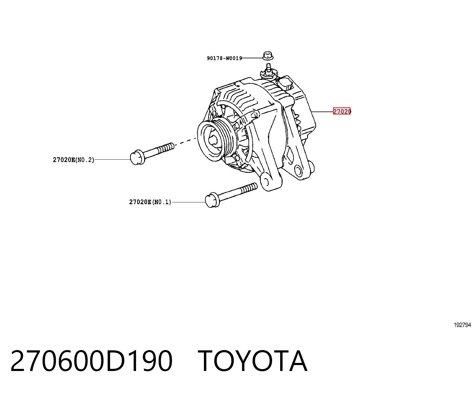 270600D190 Toyota Авто генератор