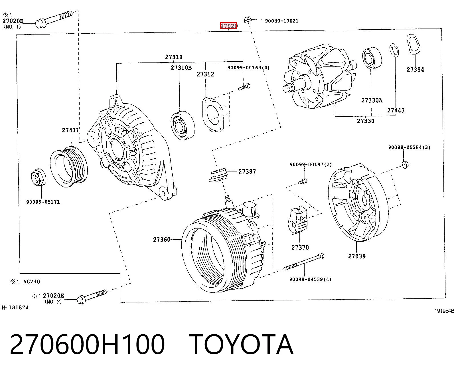 270600H100 Toyota Авто генератор