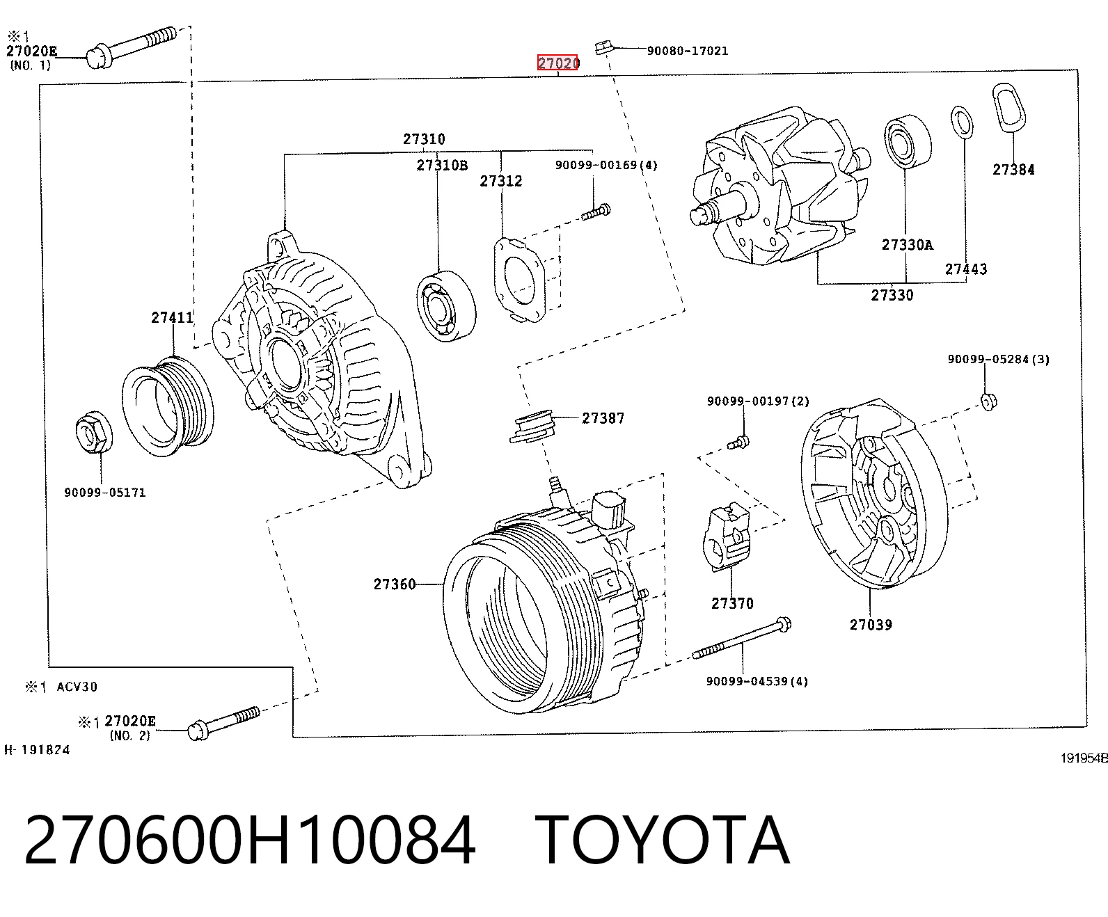 270600H10084 Toyota Авто генератор