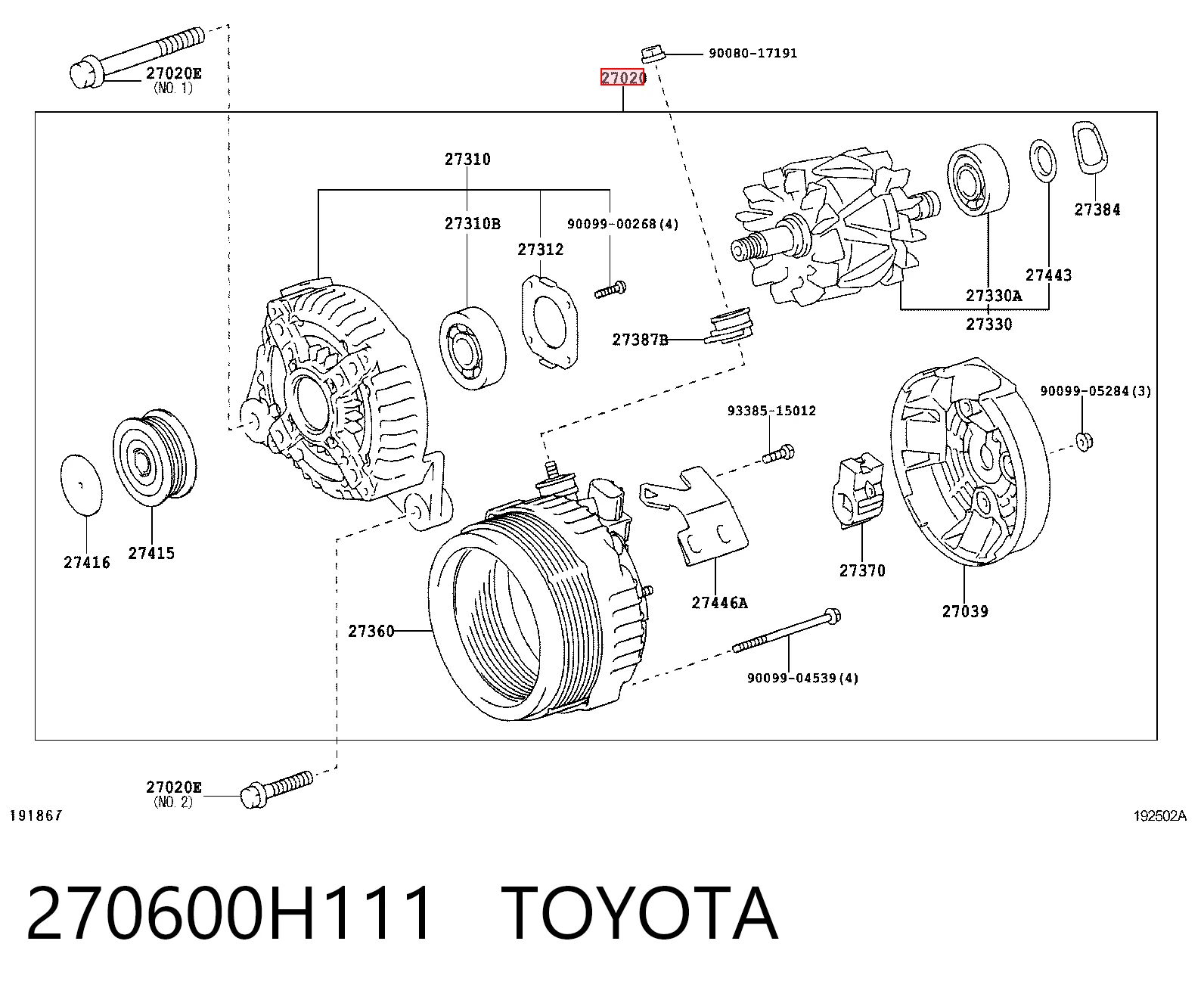 270600H111 Toyota Авто генератор