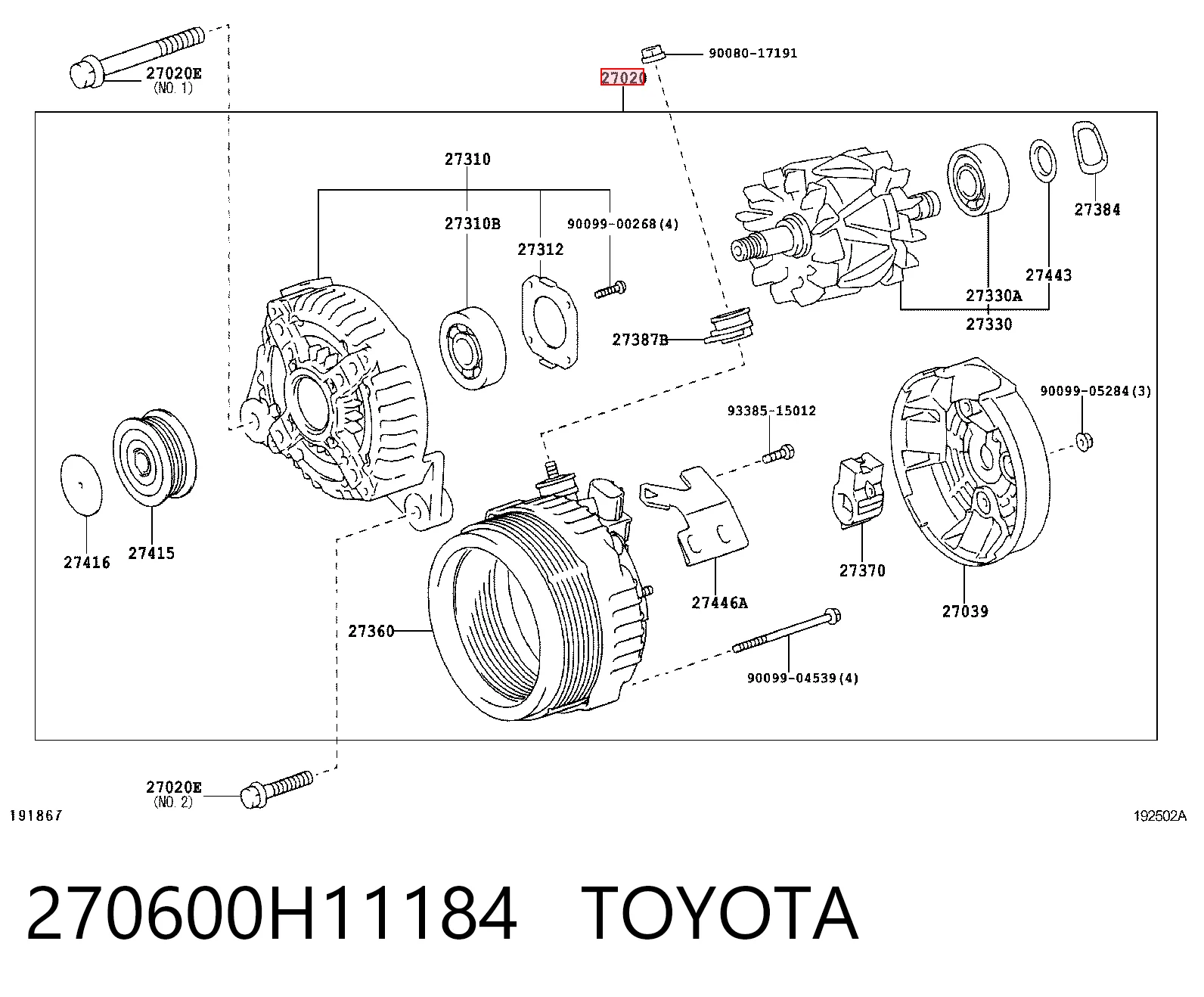 270600H11184 Toyota Авто генератор
