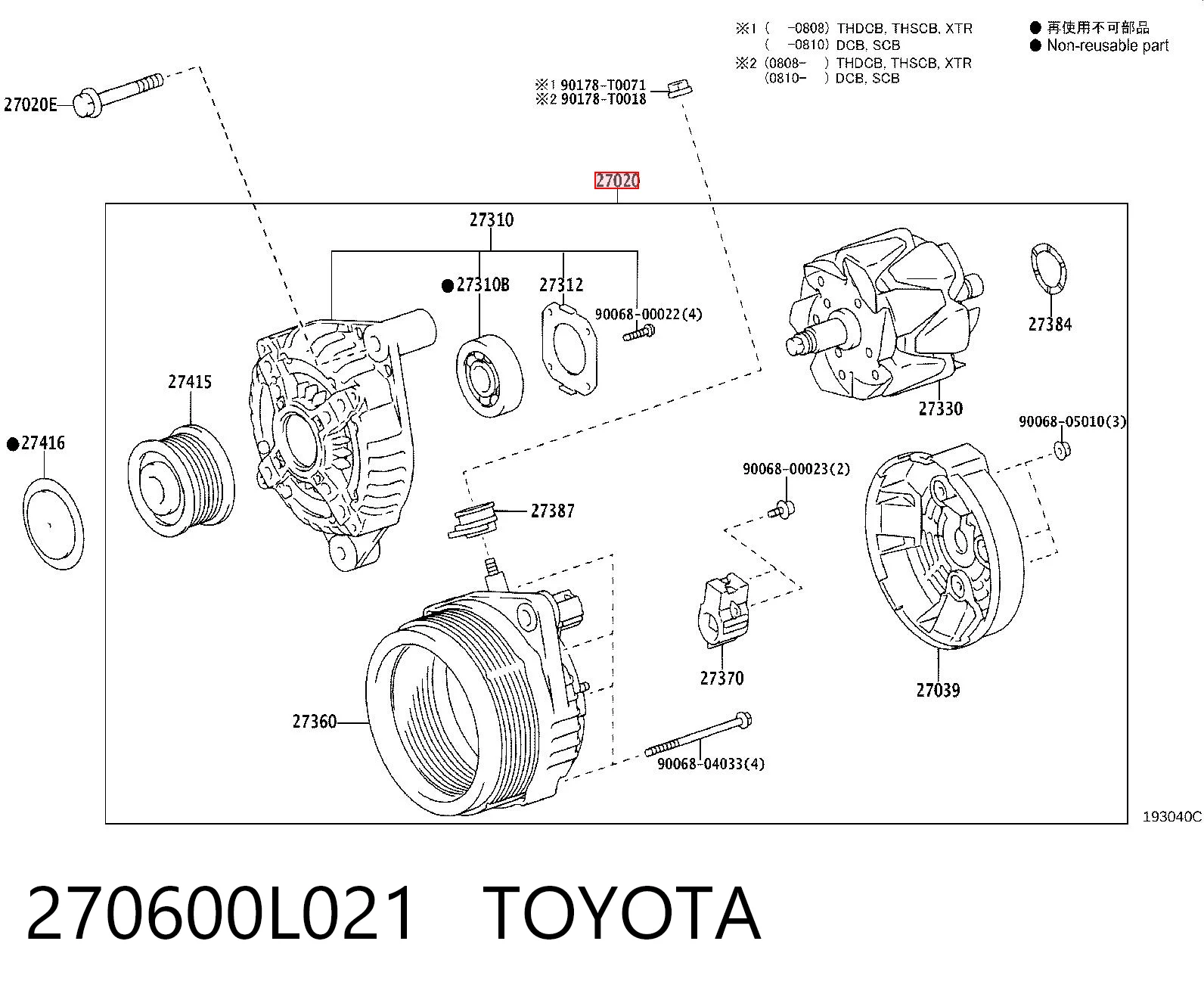270600L021 Toyota Авто генератор