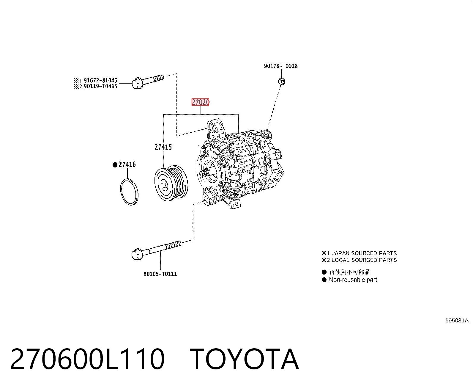 270600L110 Toyota Авто генератор