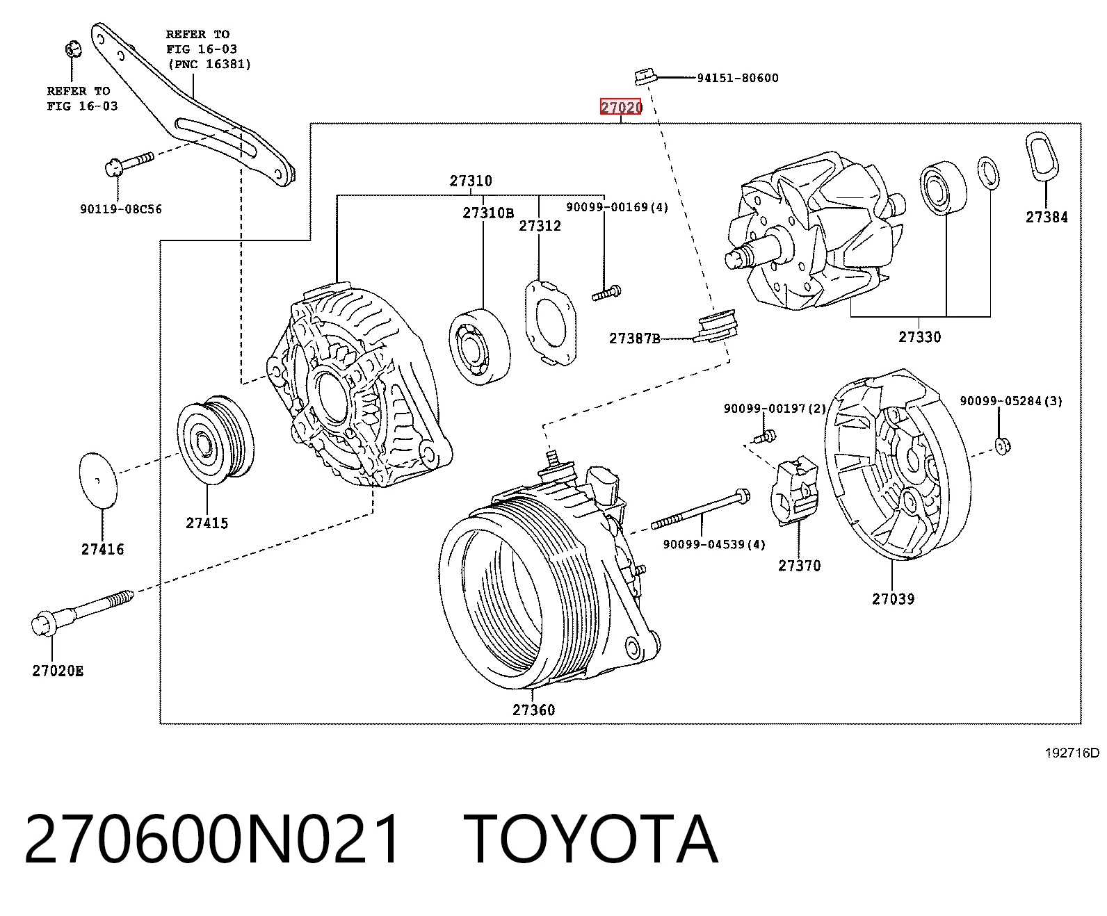 270600N021 Toyota Авто генератор