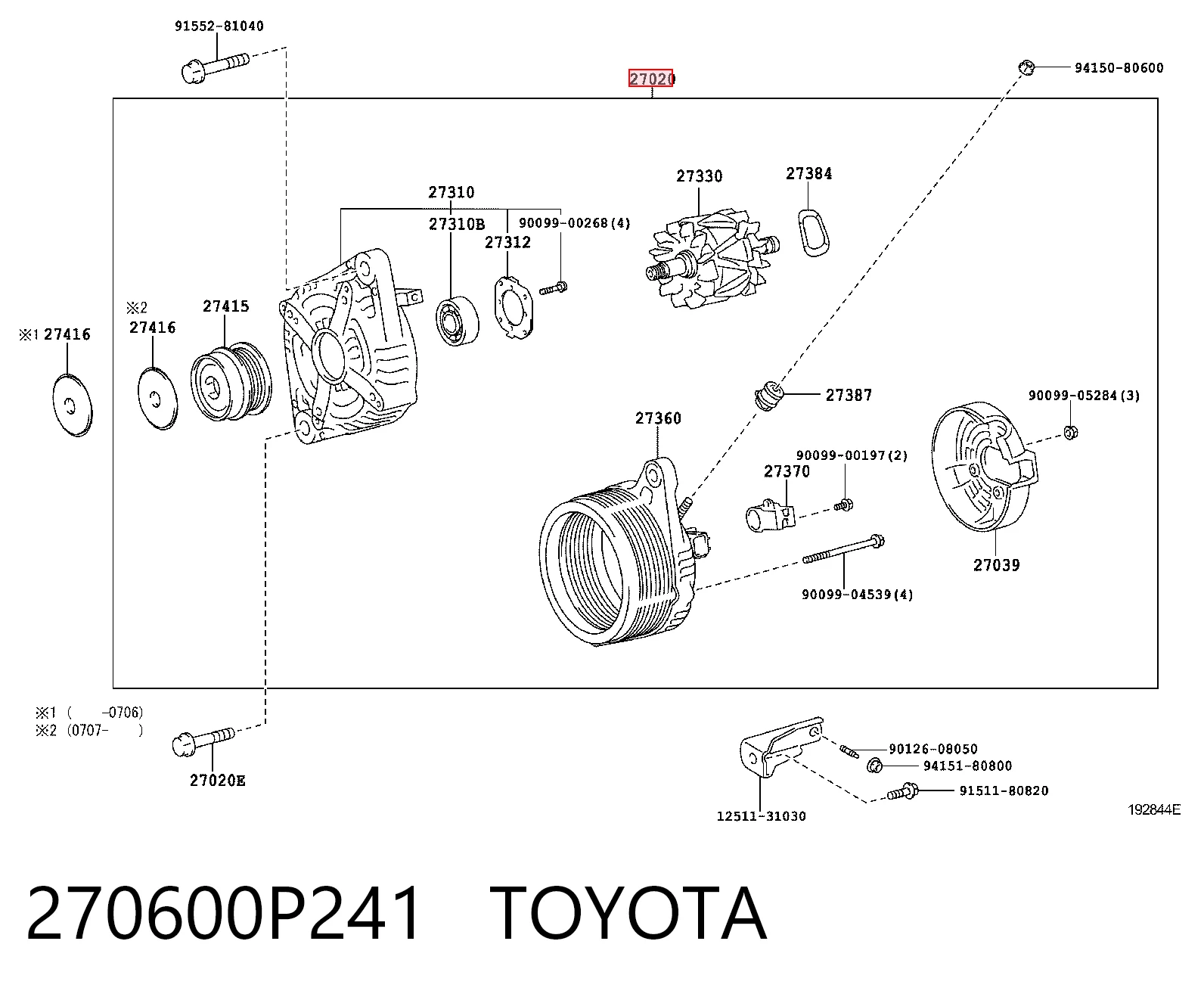 270600P241 Toyota Авто генератор