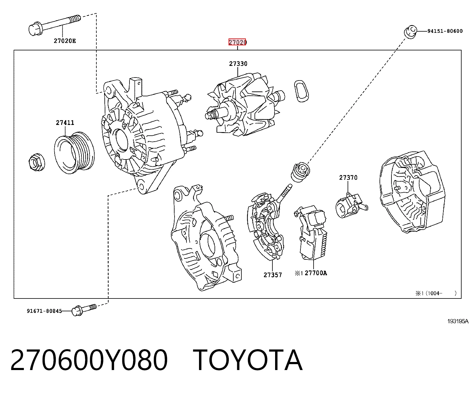 270600Y080 Toyota Авто генератор