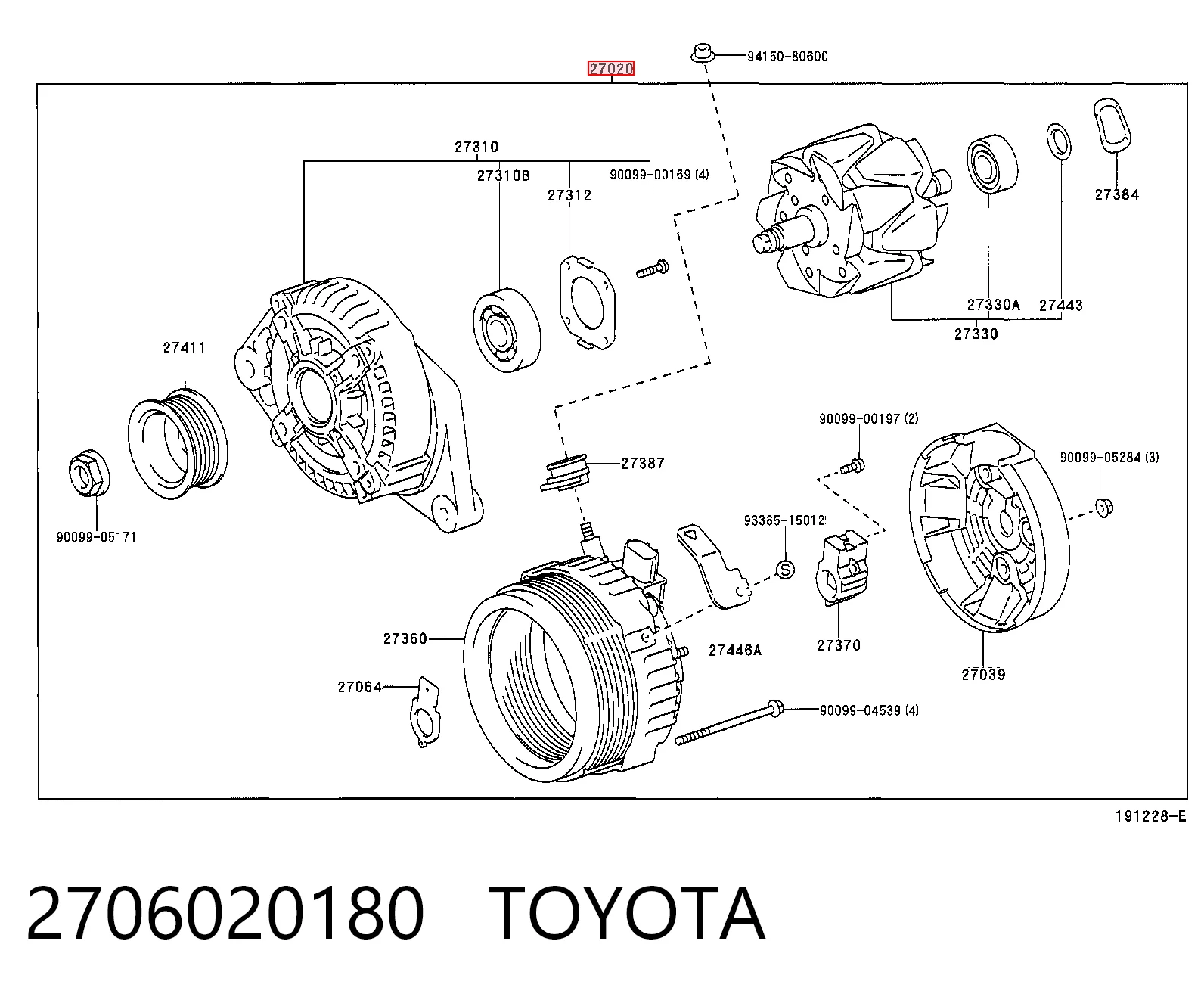 2706020180 Toyota Авто генератор