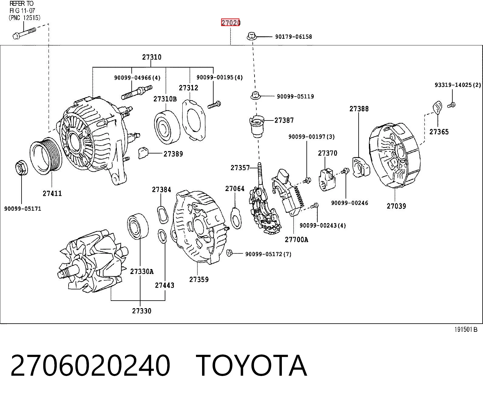 2706020240 Toyota Авто генератор
