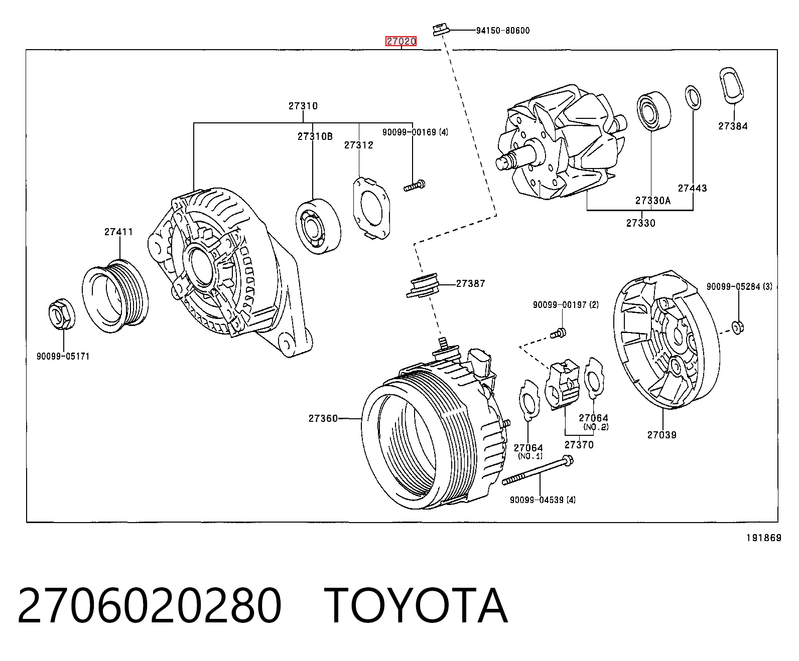 2706020280 Toyota Авто генератор