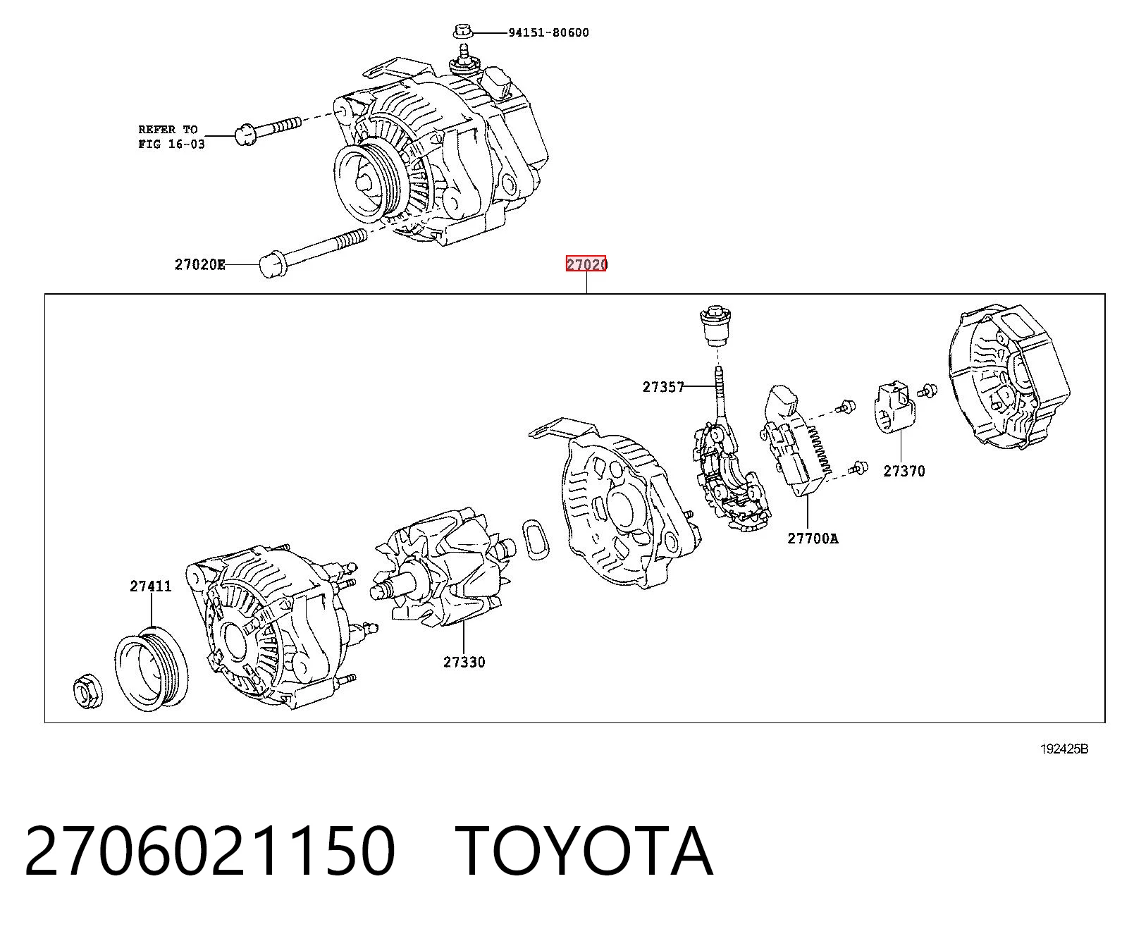 2706021150 Toyota Авто генератор