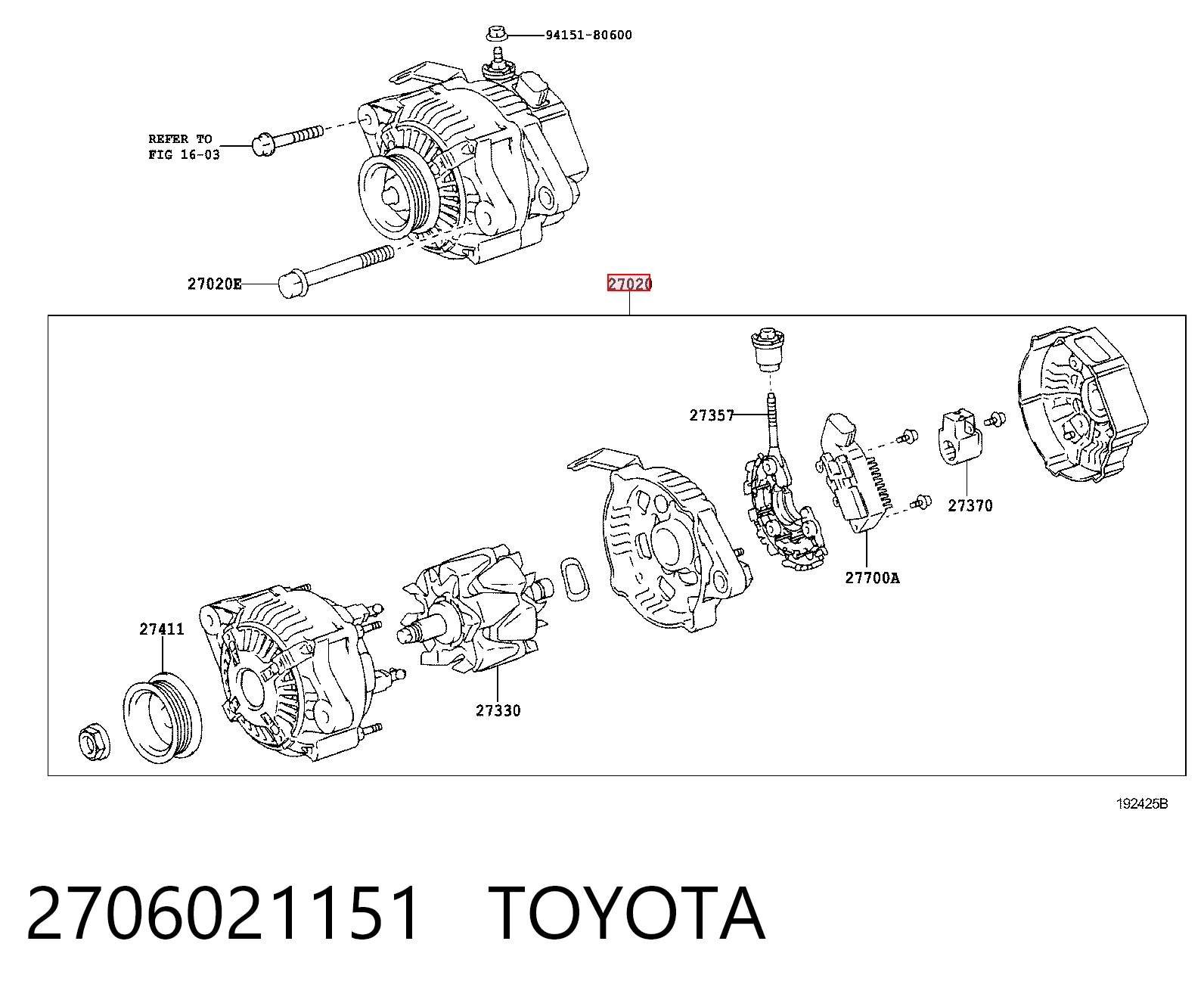 2706021151 Toyota Авто генератор