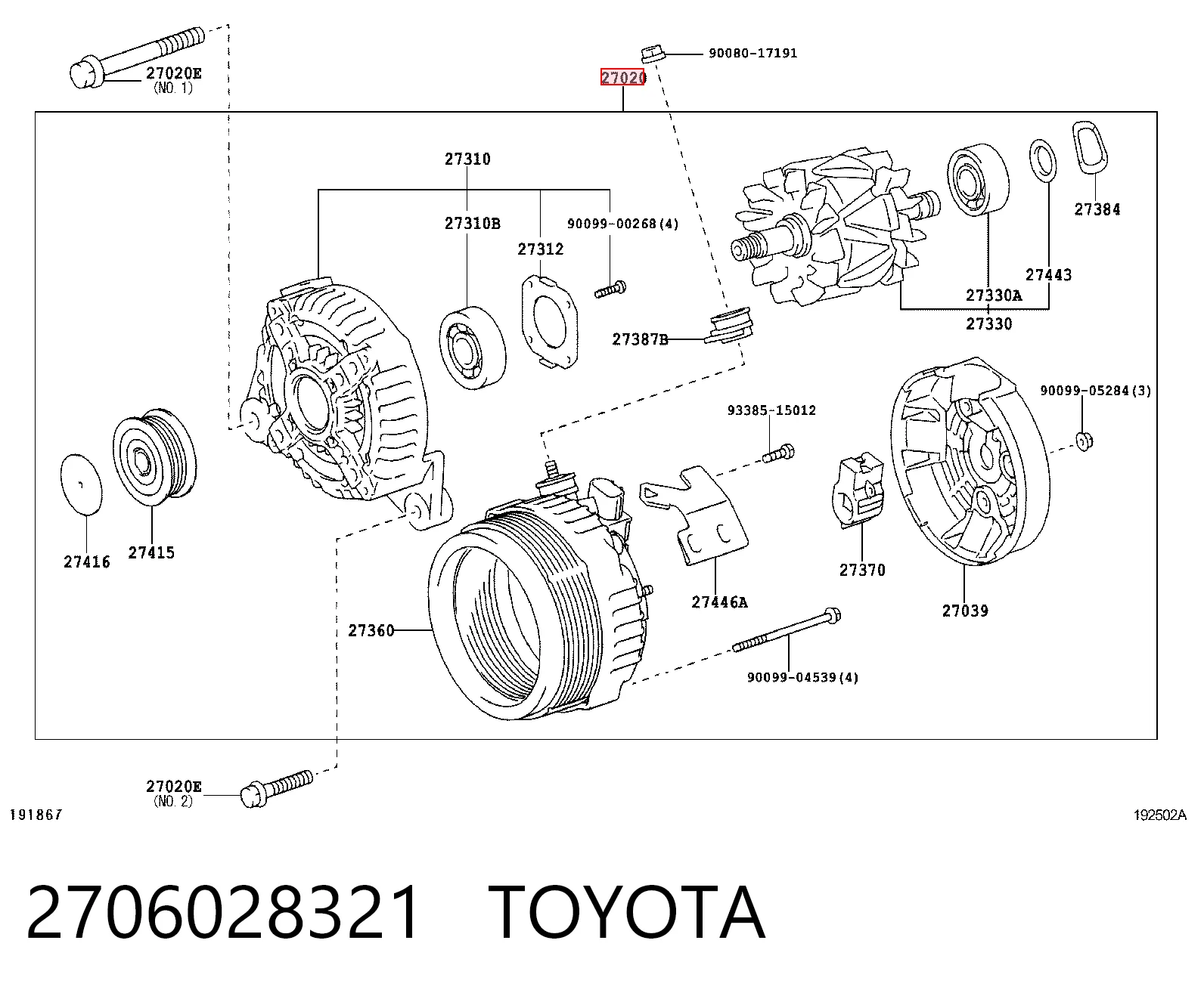 2706028321 Toyota Авто генератор
