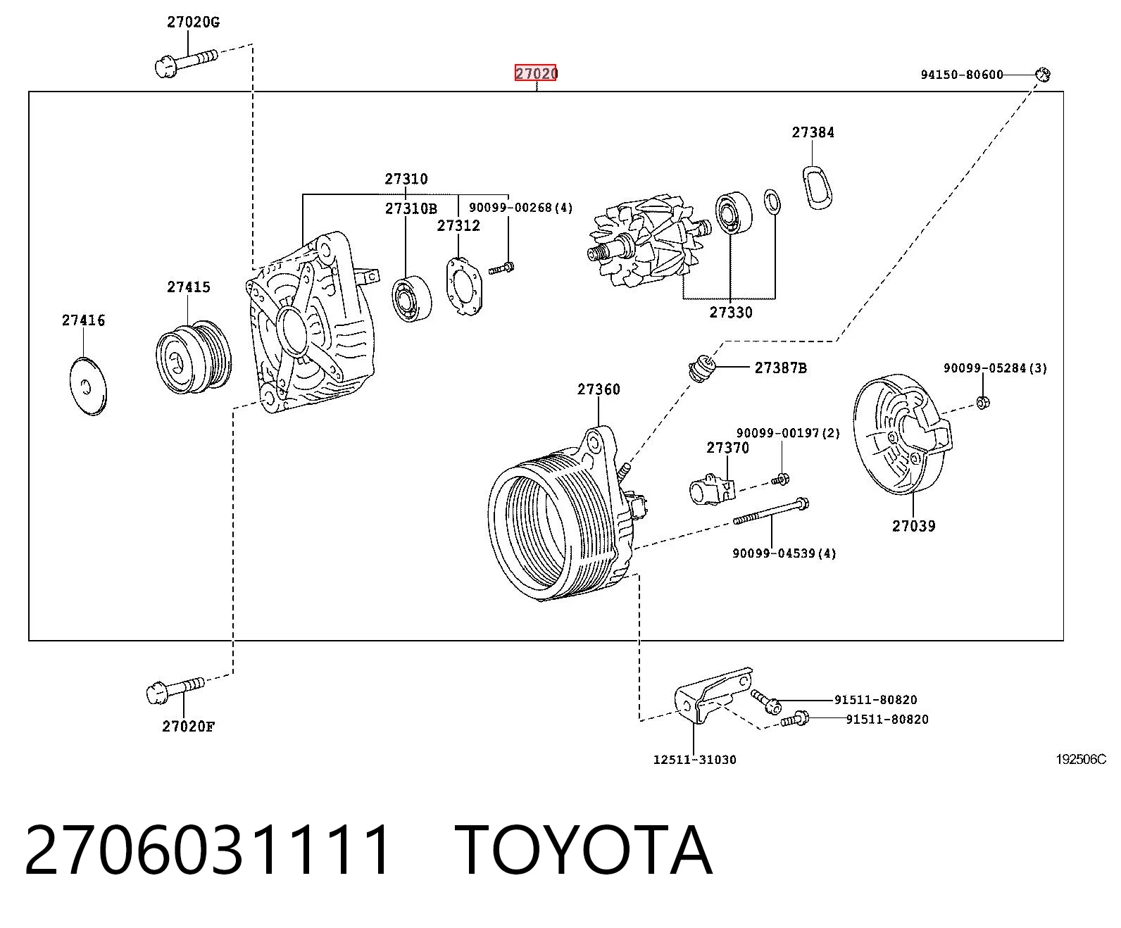 2706031111 Toyota Авто генератор