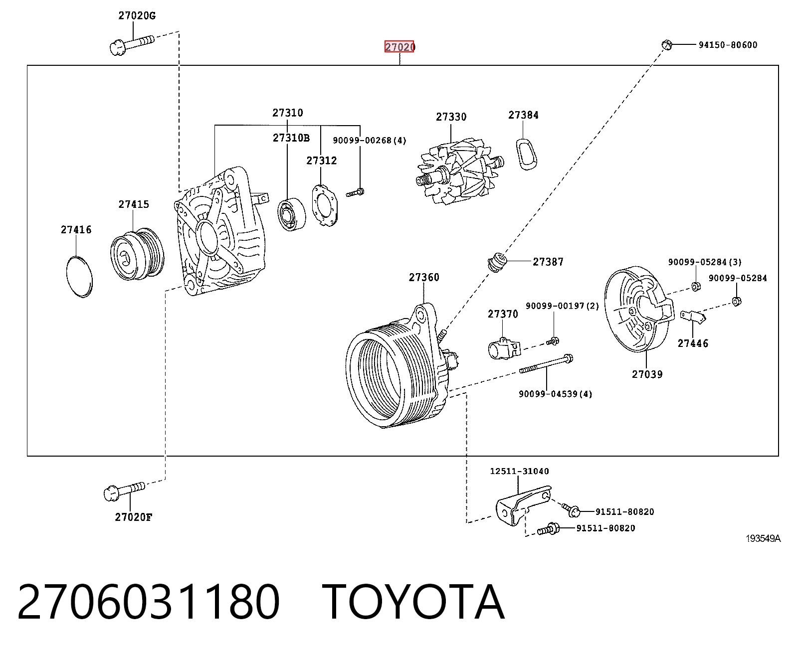 2706031180 Toyota Авто генератор
