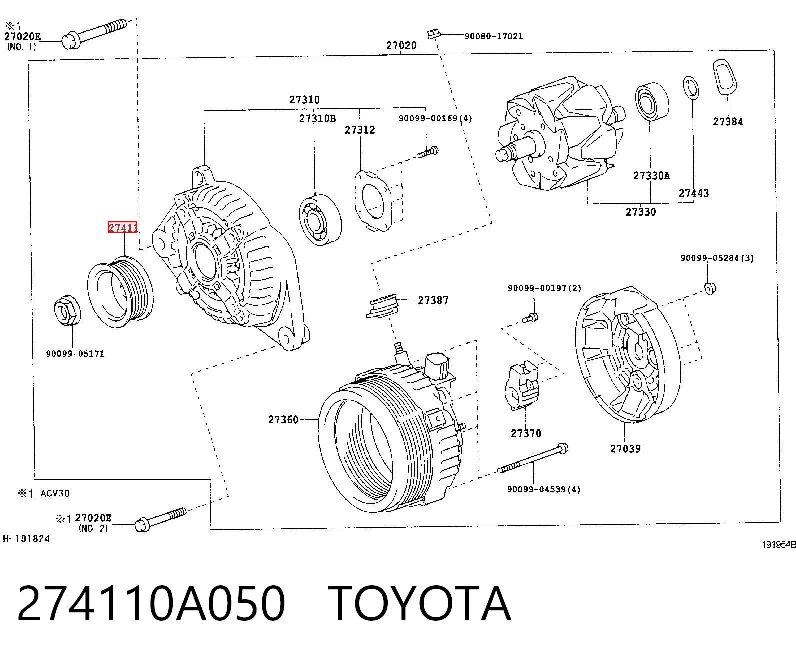 274110A050 Toyota Обгонна муфта генератора
