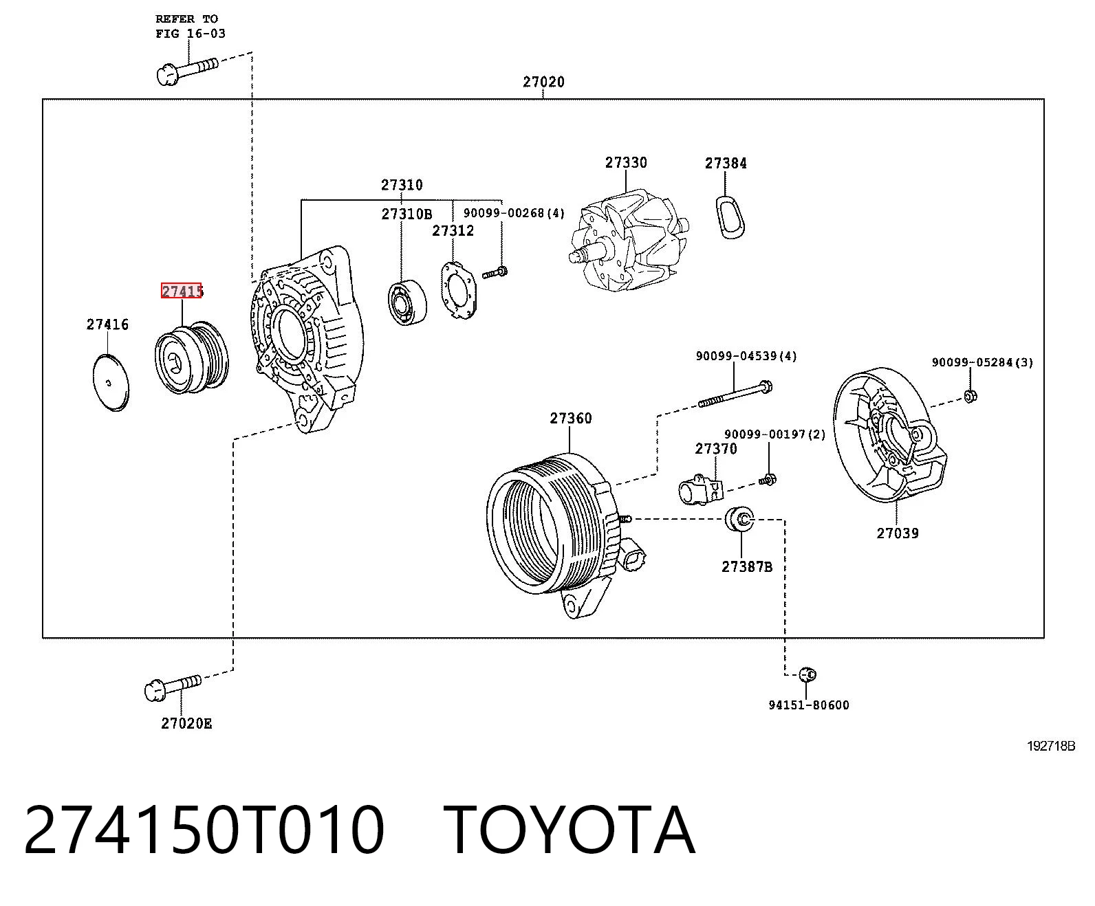 274150T010 Toyota Обгонна муфта генератора