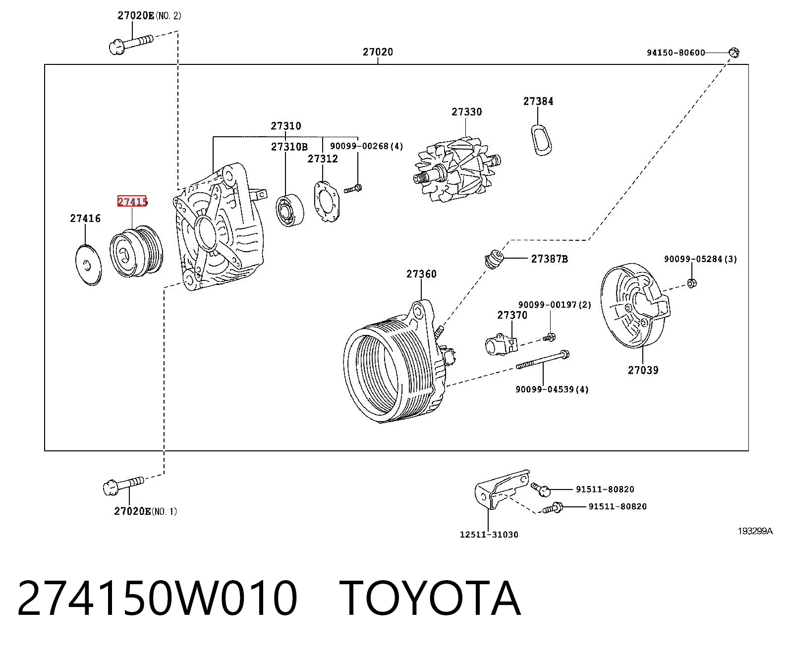 274150W010 Toyota Обгонна муфта генератора