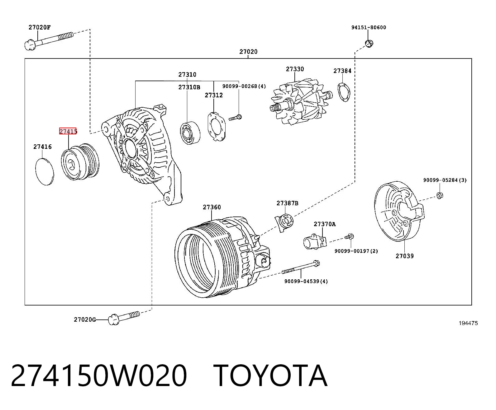 274150W020 Toyota Обгонна муфта генератора