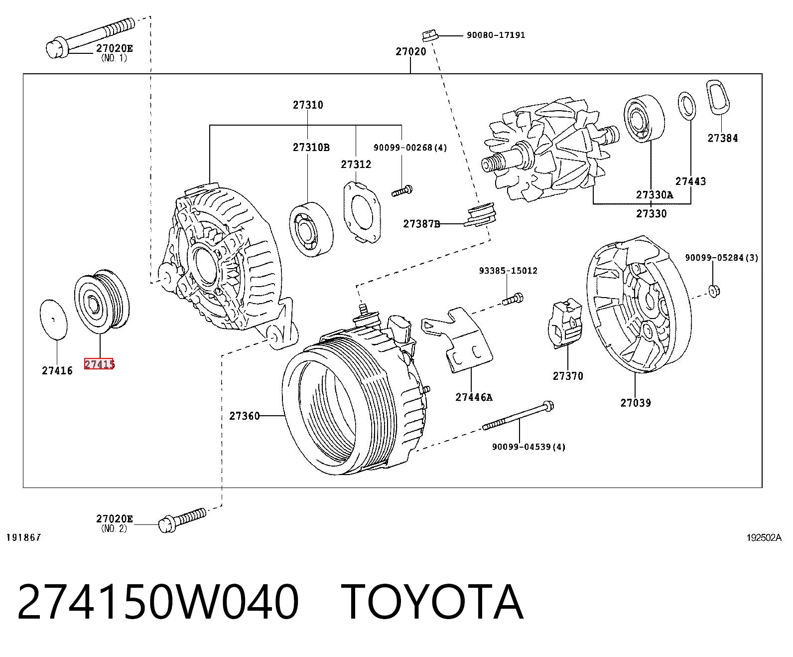 274150W040 Toyota Обгонна муфта генератора