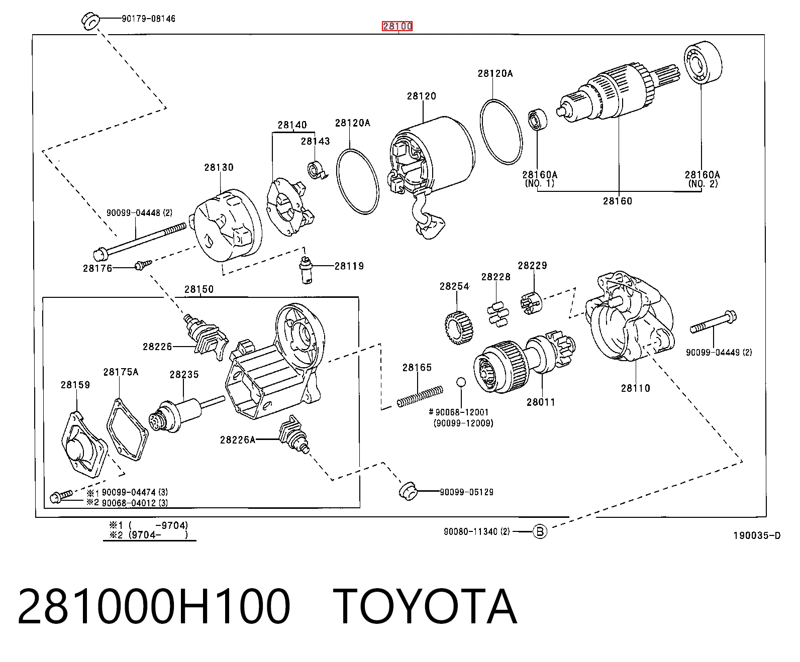 281000H100 Toyota Стартер двигуна