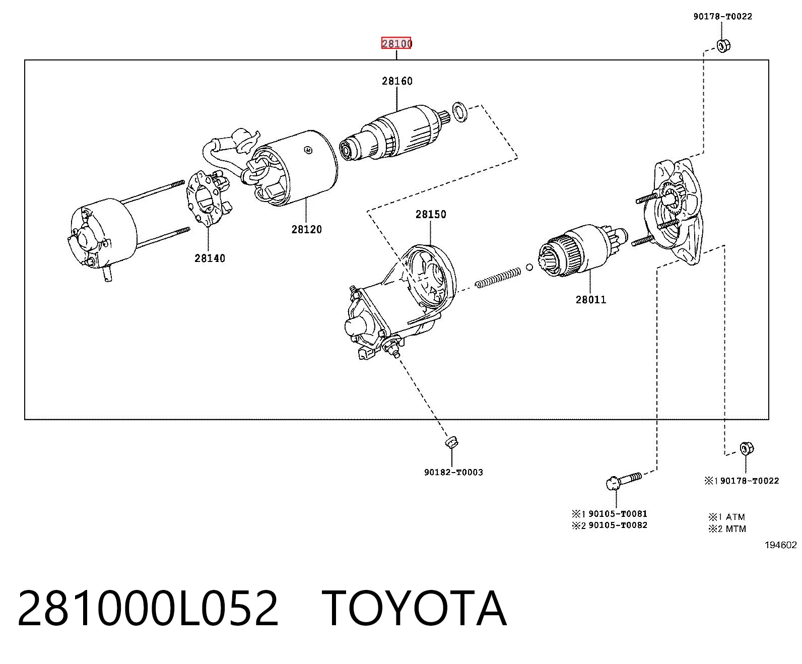 281000L052 Toyota Стартер двигуна