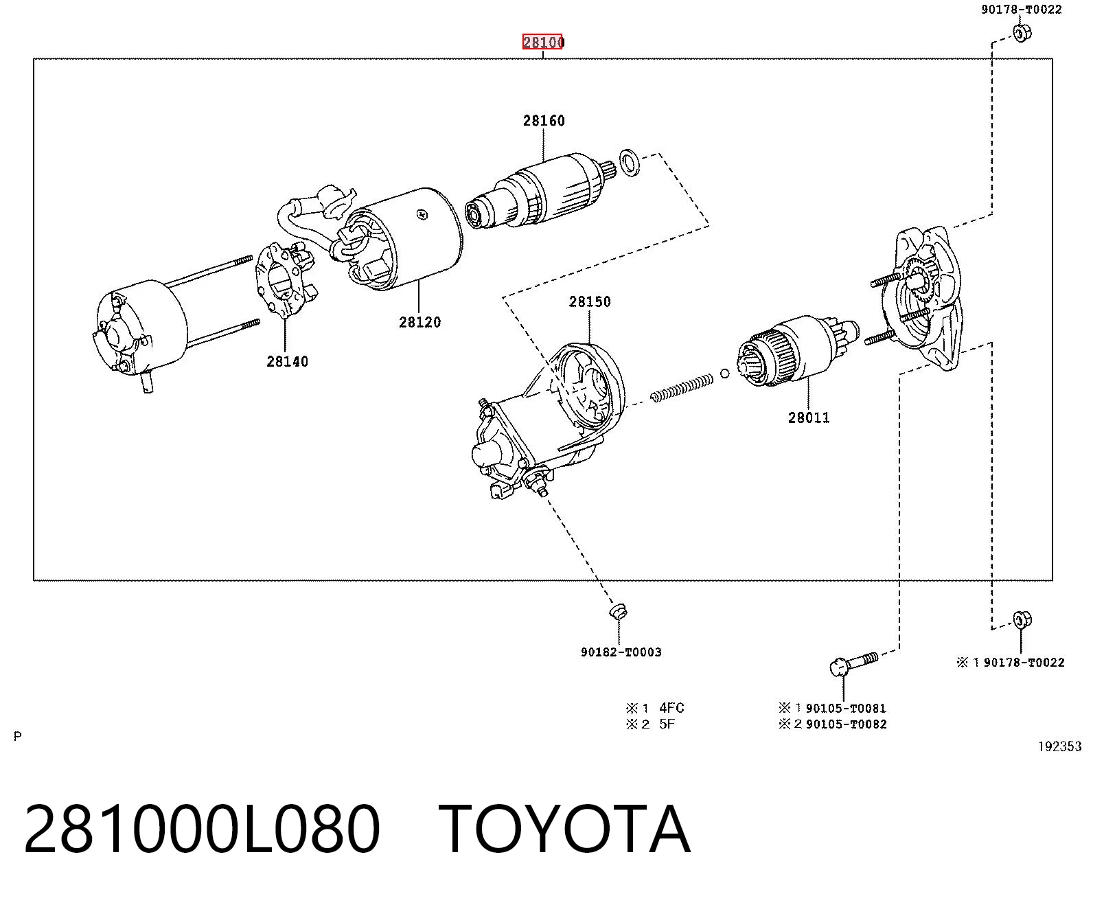281000L080 Toyota Стартер двигуна