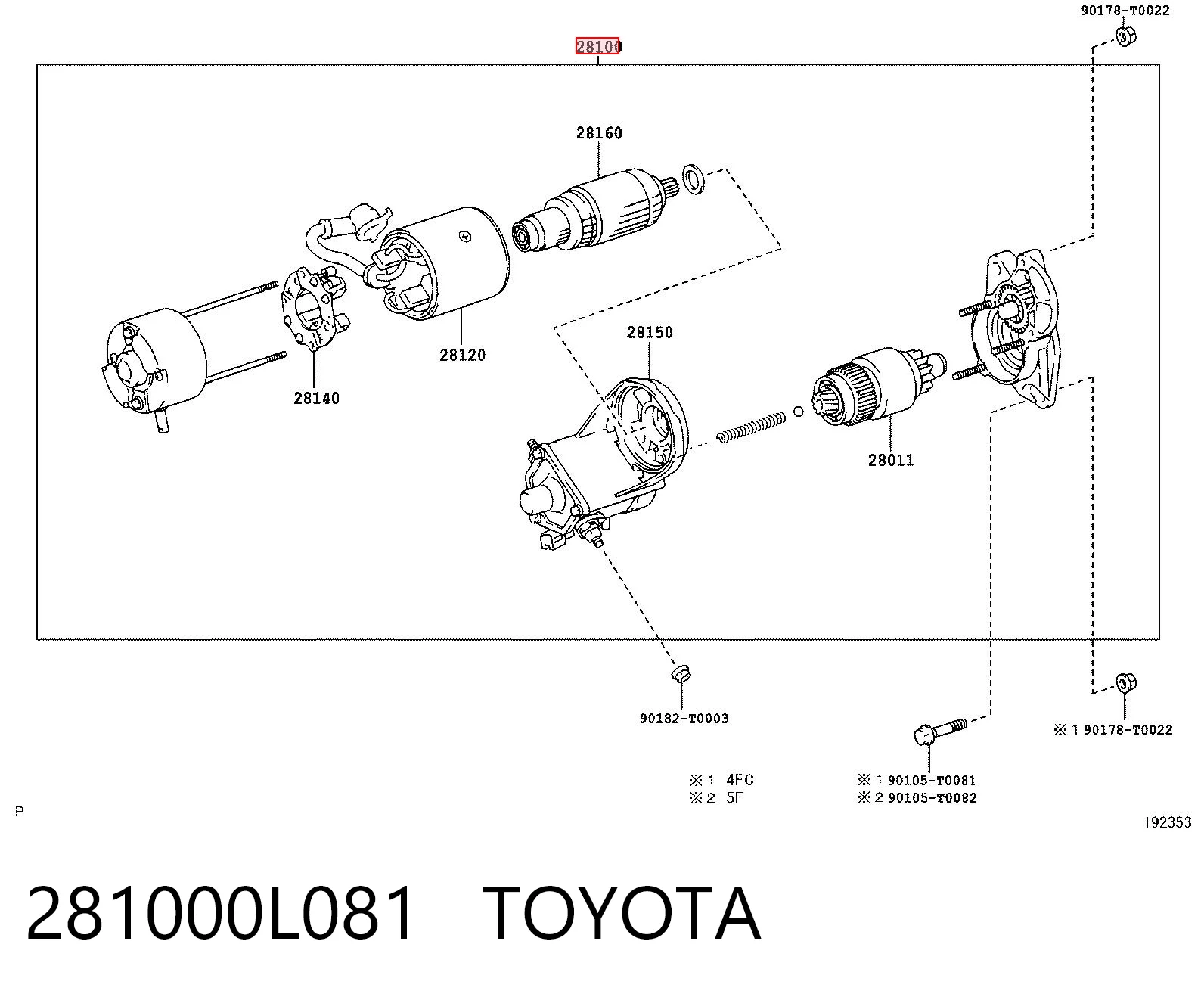 281000L081 Toyota Стартер двигуна