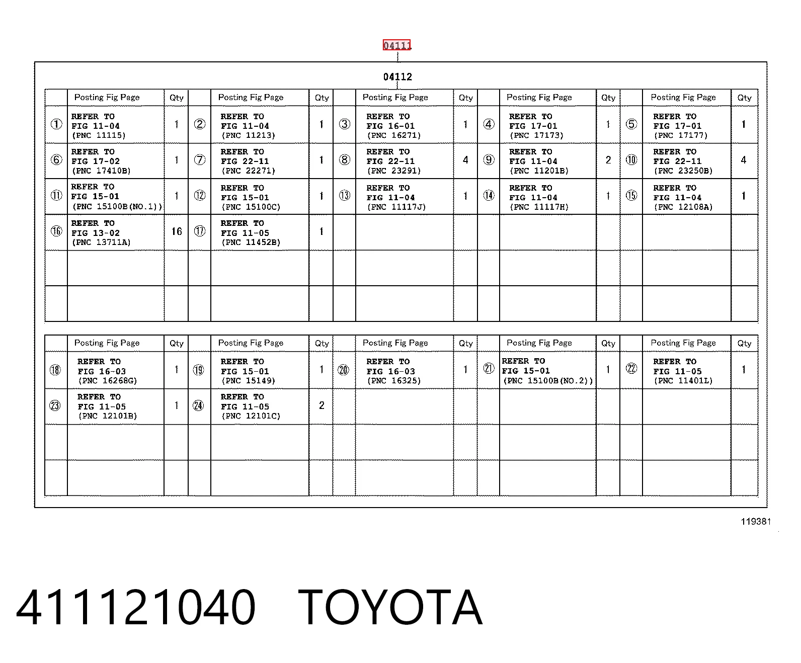 411121040 Toyota Набір прокладок двигуна