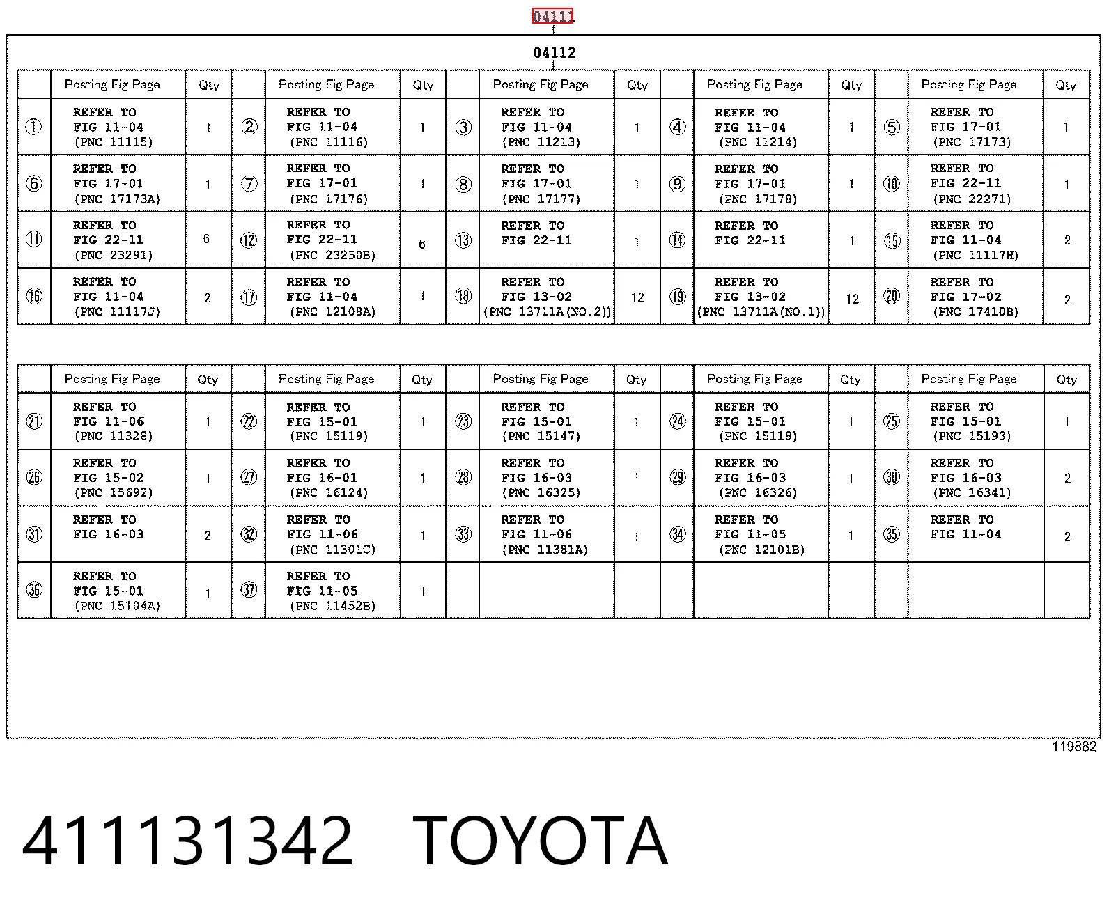 411131342 Toyota Набір прокладок двигуна