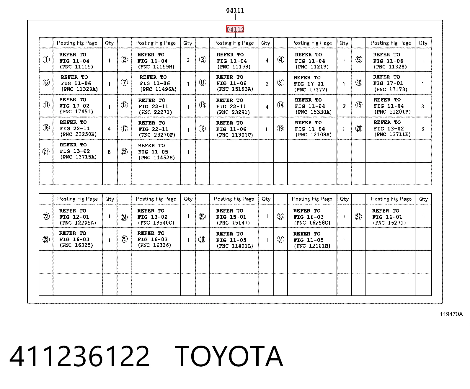 Комплект прокладок двигуна, верхній 0411236121 Toyota