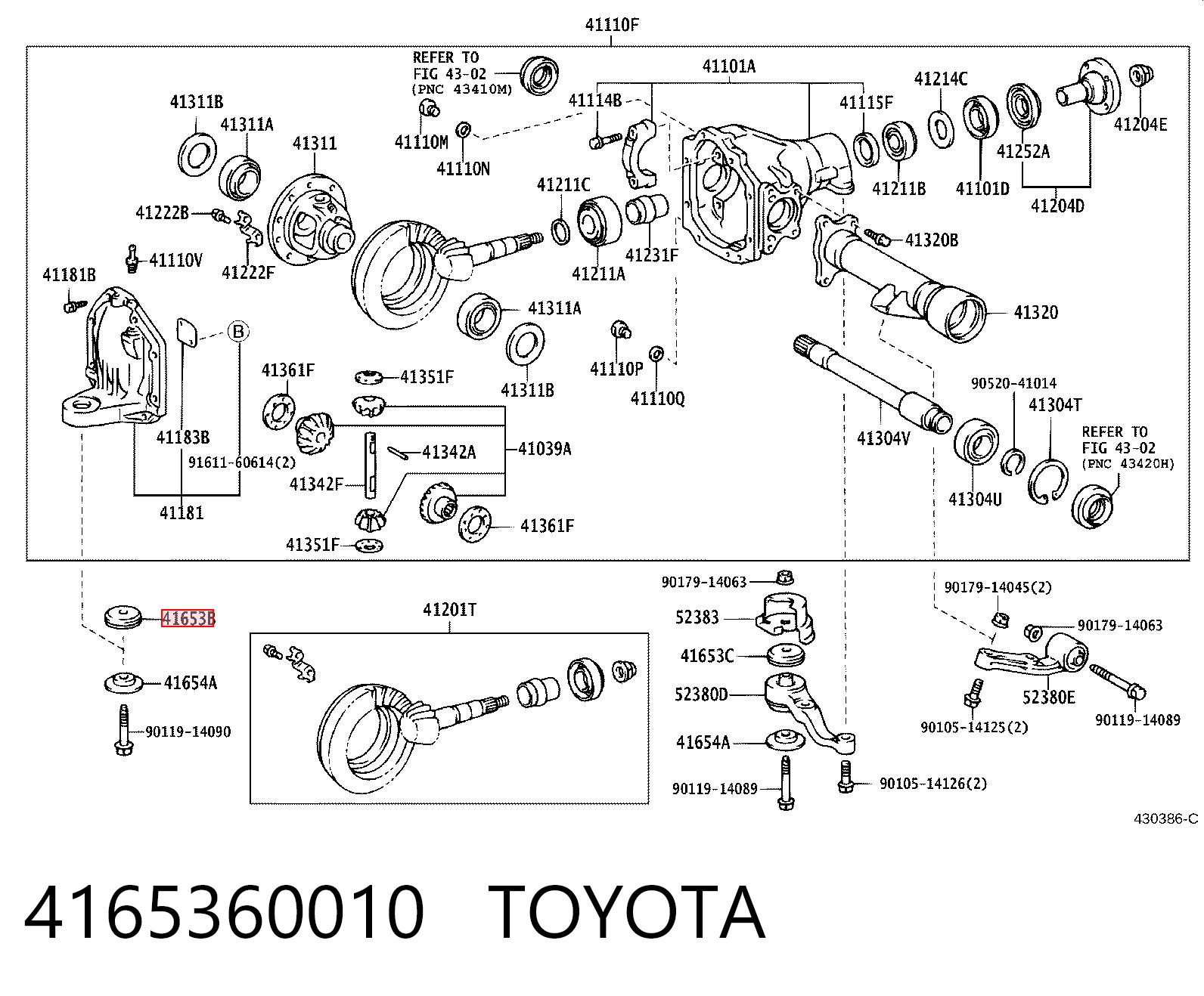 4165360010 Toyota Сайлентблок (подушка) редуктора переднього моста, передній