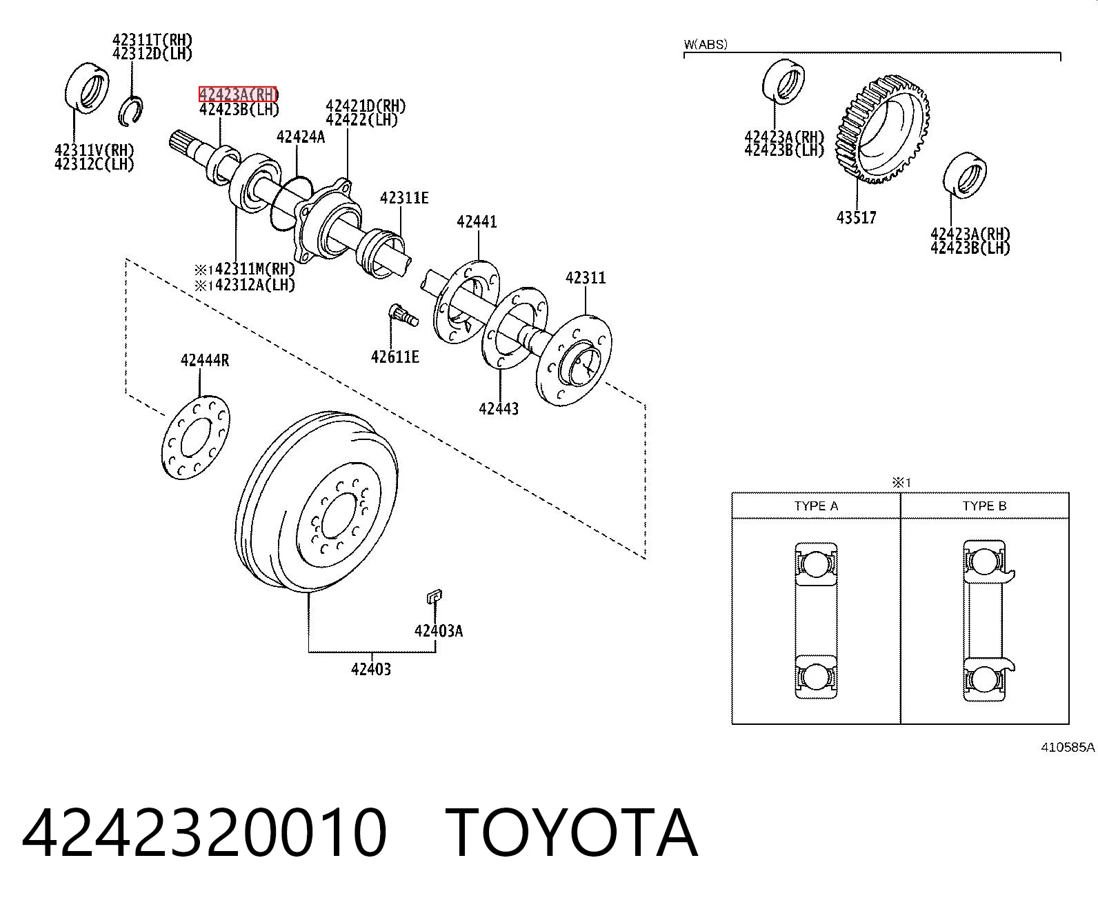 4242320010 Toyota Кільце стопорне підшипника задньої піввісі
