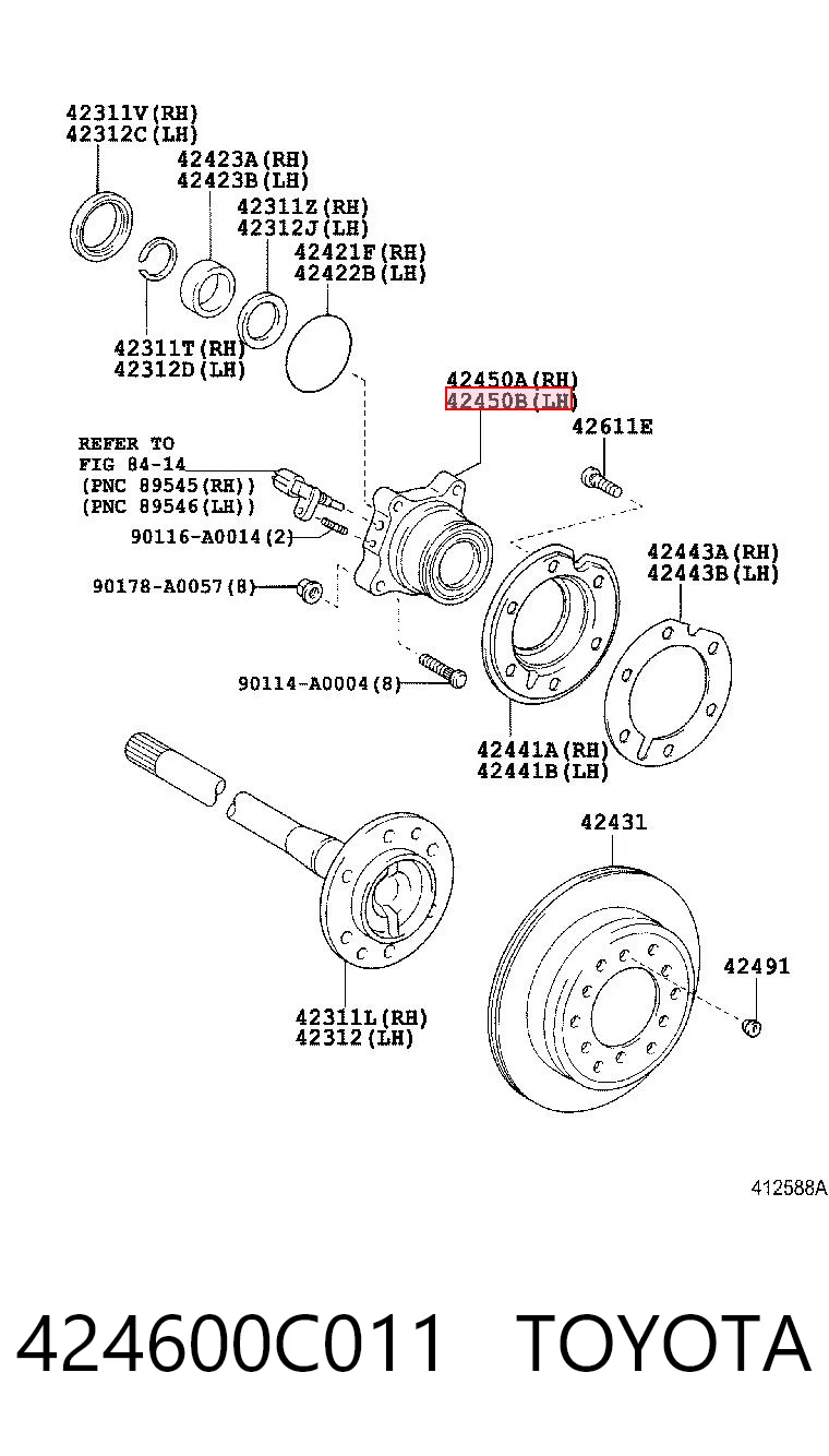 424600C011 Toyota Маточина задня ліва