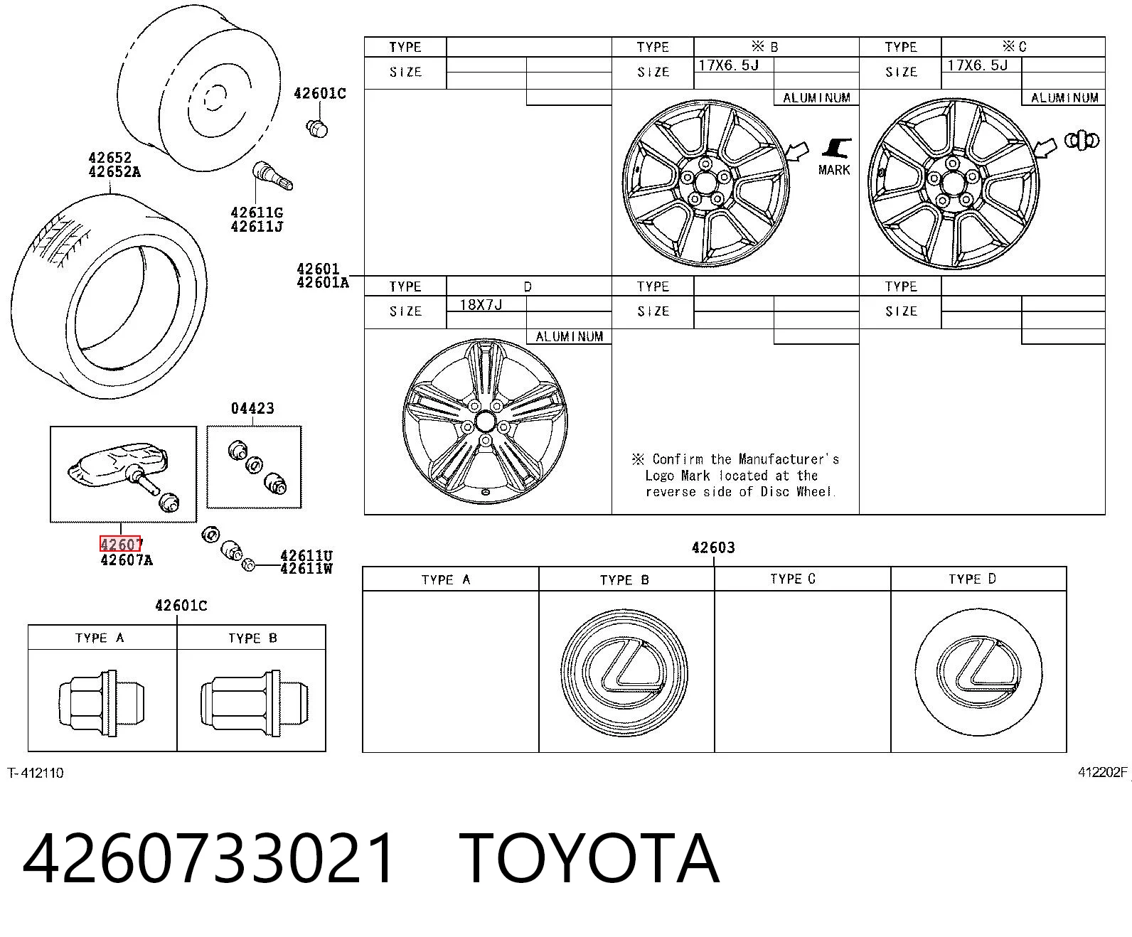 4260733021 Toyota Датчик шин
