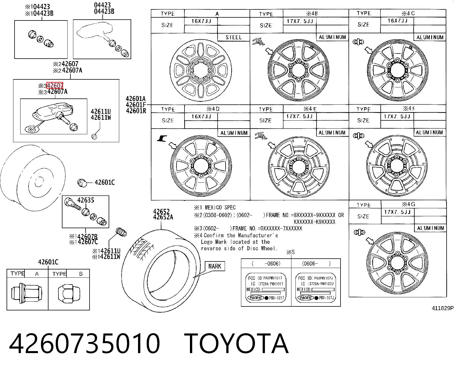 4260735010 Toyota Датчик шин