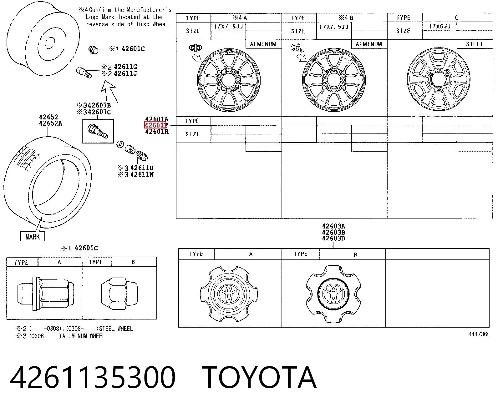4261135300 Toyota Диски колісні литі (легкосплавні, титанові)