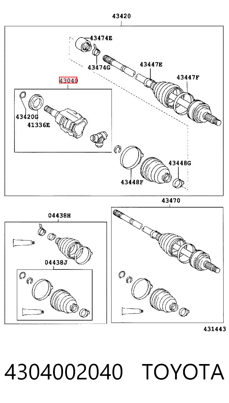 4304002040 Toyota Шарнір кутових швидкостей передній лівий