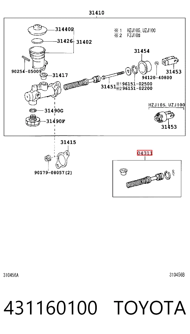 431160100 Toyota Ремкомплект головного циліндру зчеплення
