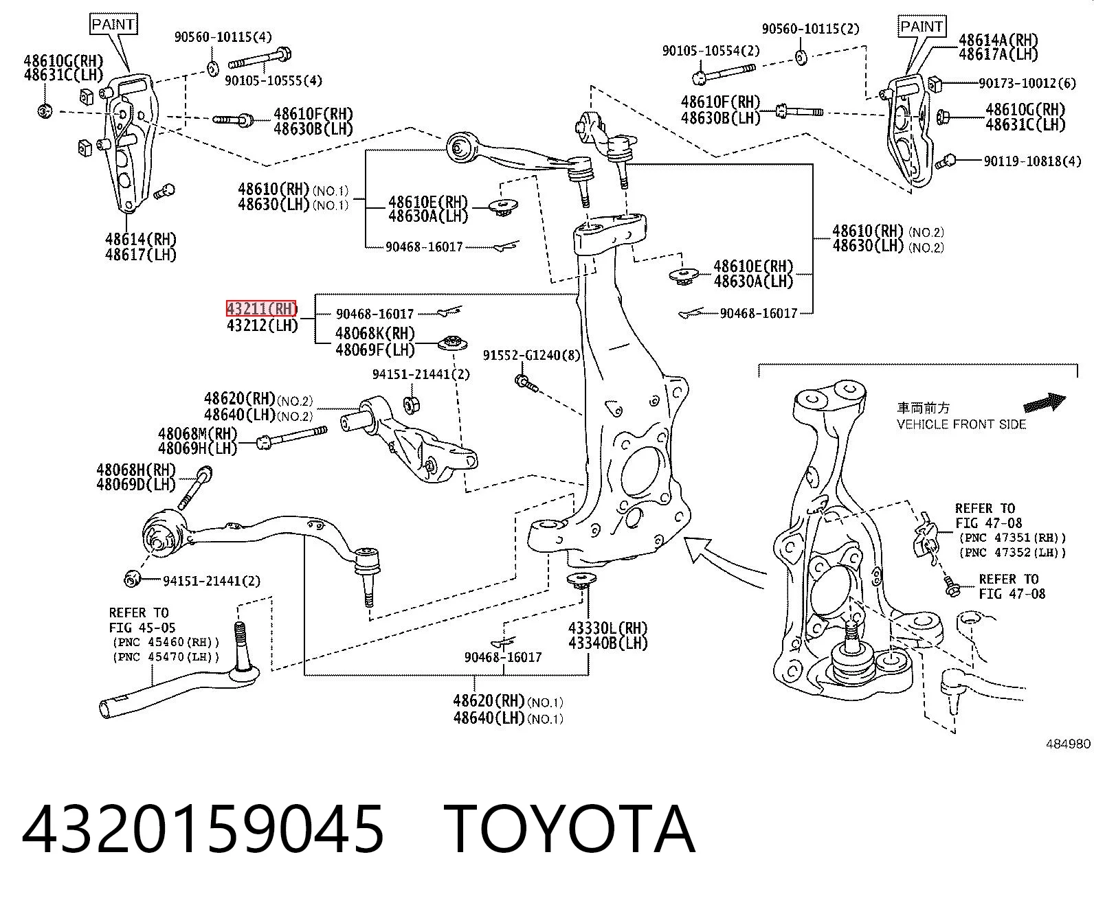 4320159045 Toyota Цапфа - поворотний кулак передній, правий