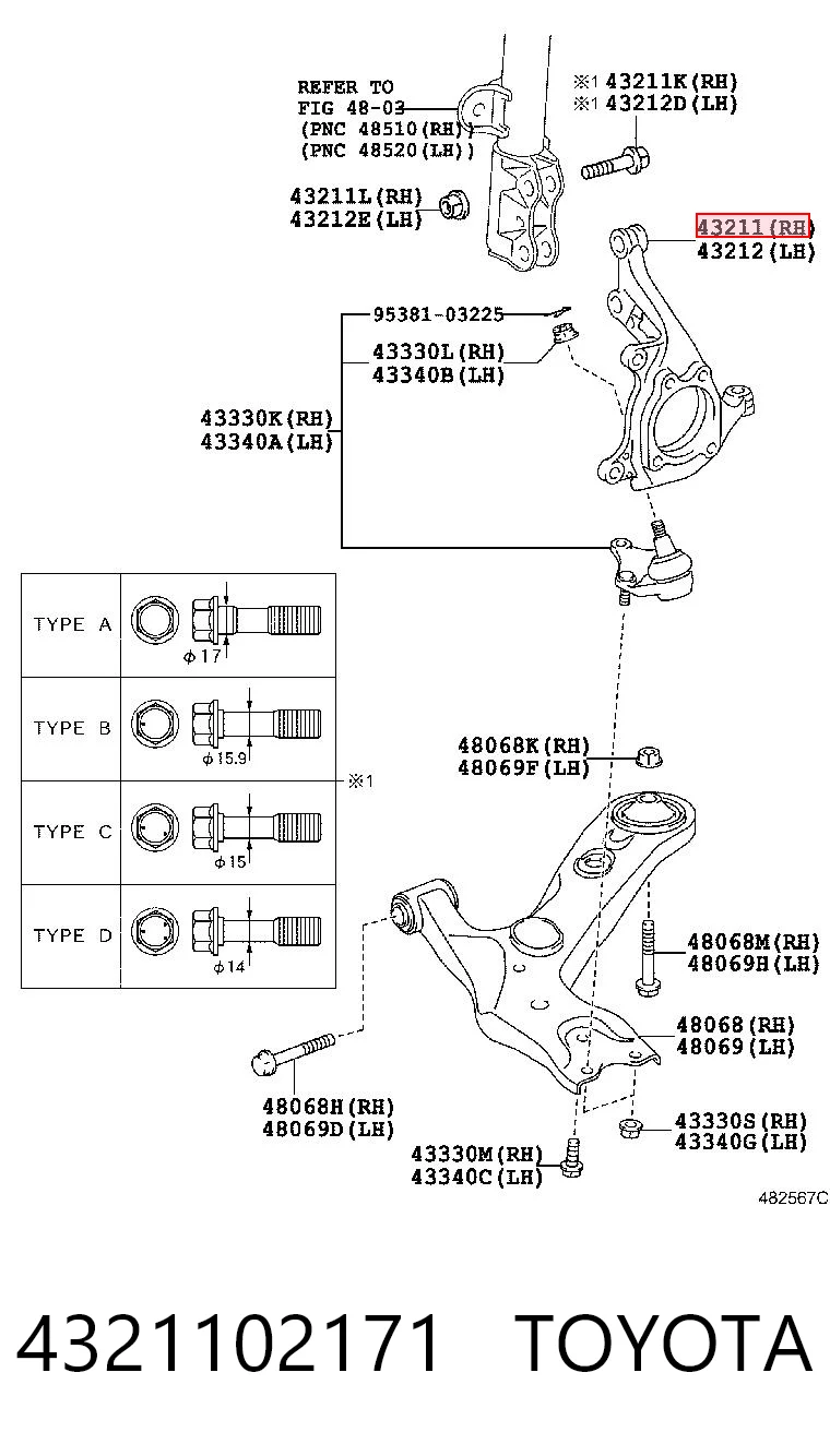 4321102171 Toyota Цапфа - поворотний кулак передній, правий