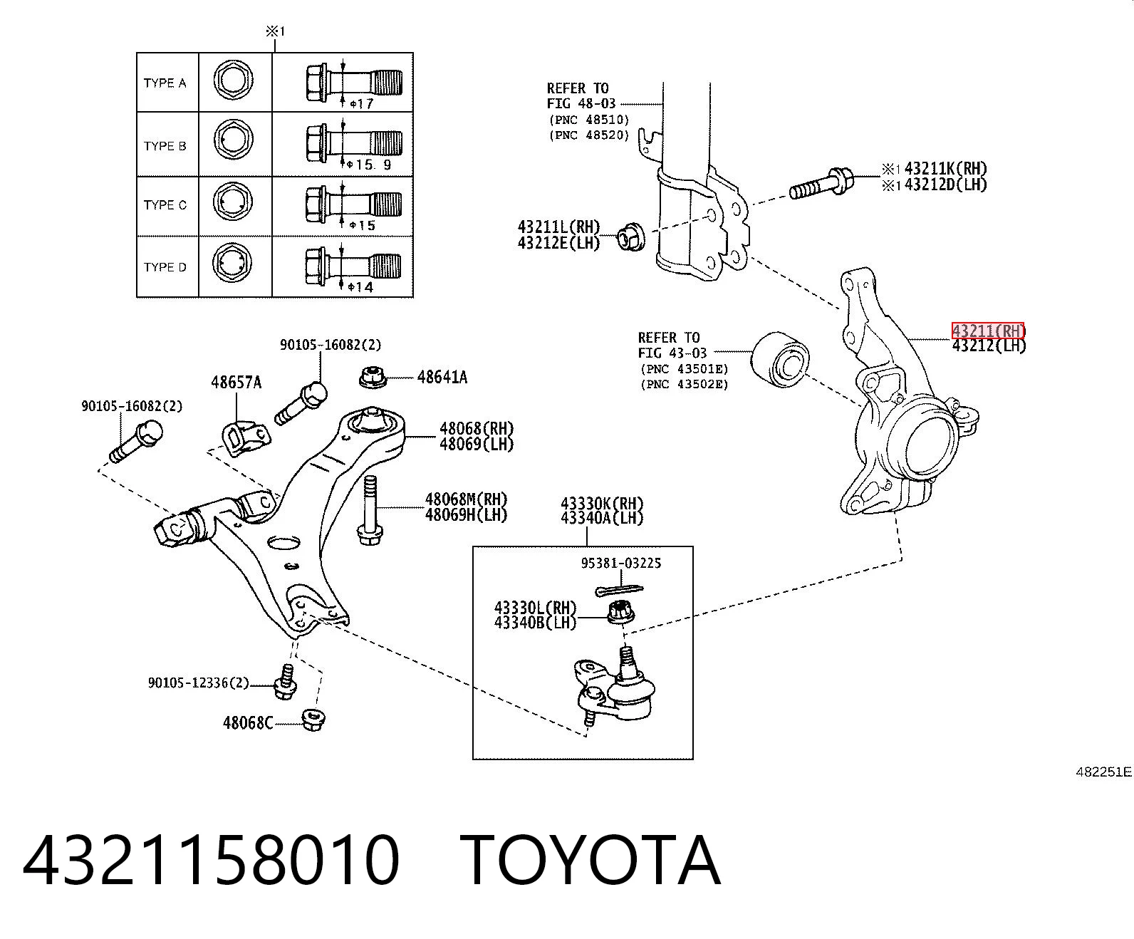 4321158010 Toyota Цапфа - поворотний кулак передній, правий